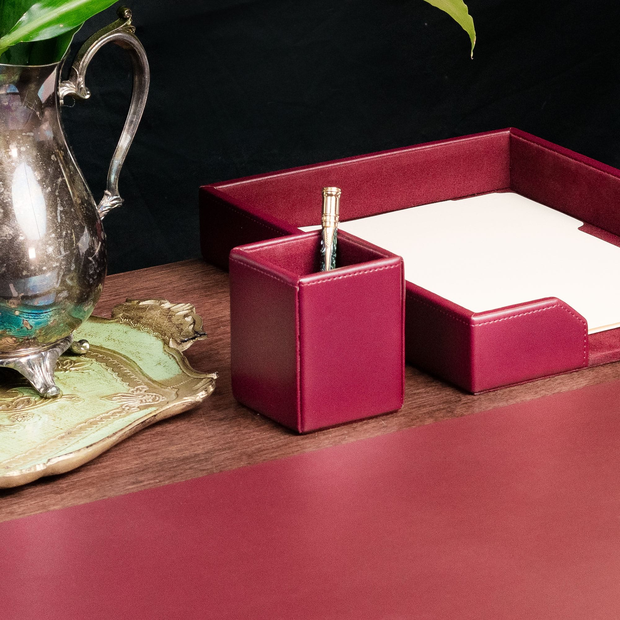 Burgundy Bonded Leather Pencil Cup