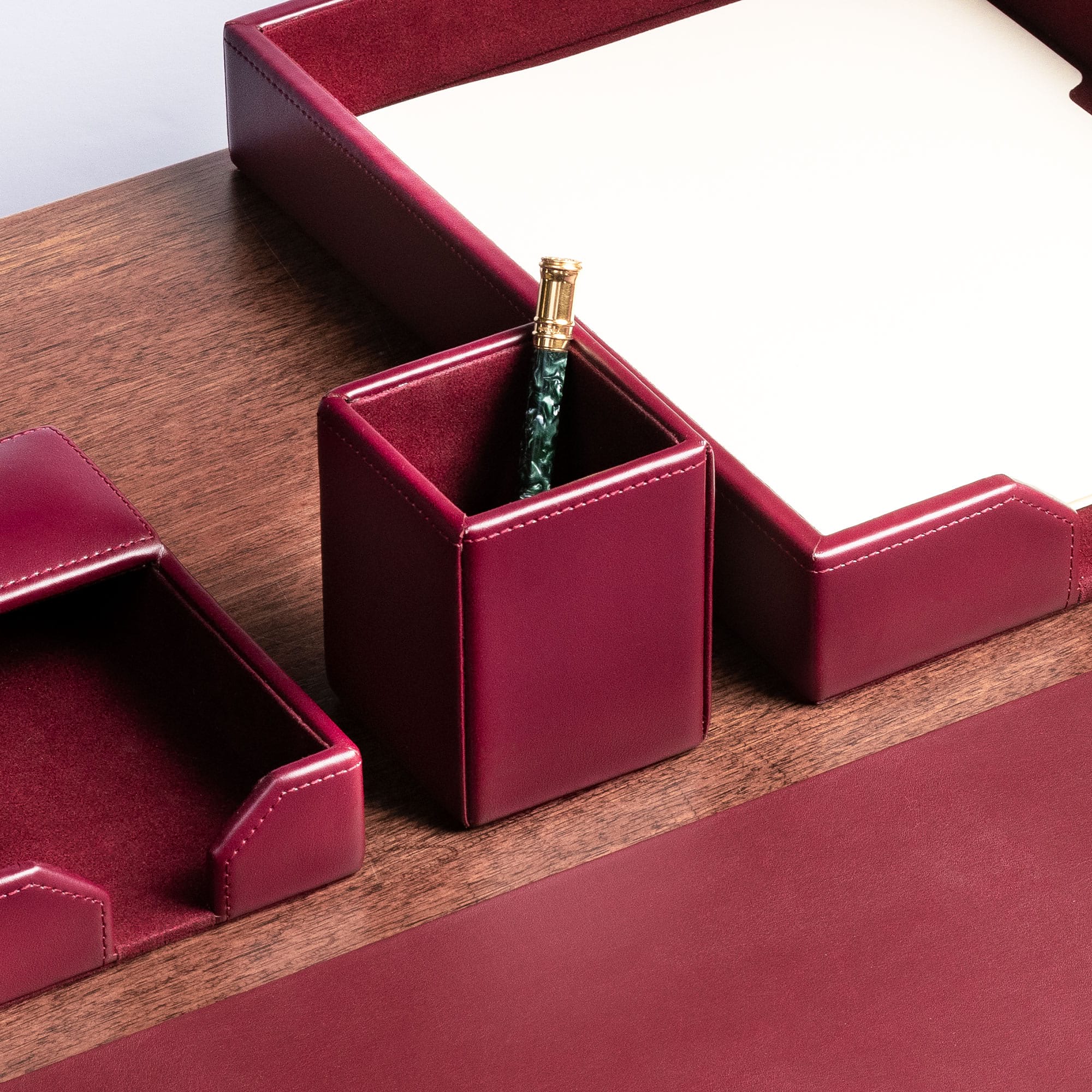 Burgundy Bonded Leather Pencil Cup
