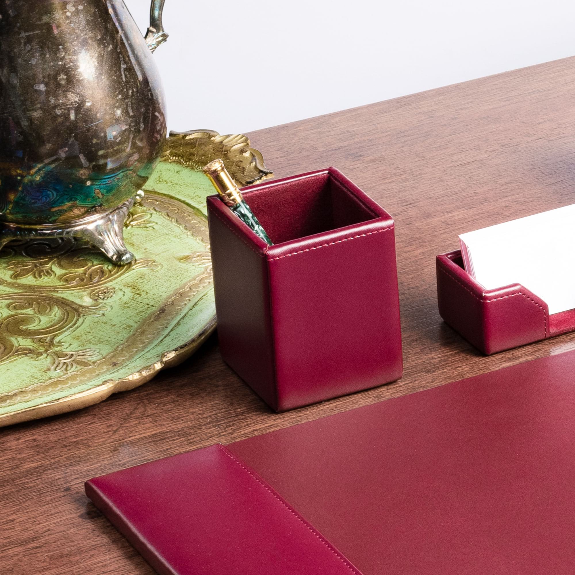 Burgundy Bonded Leather Pencil Cup