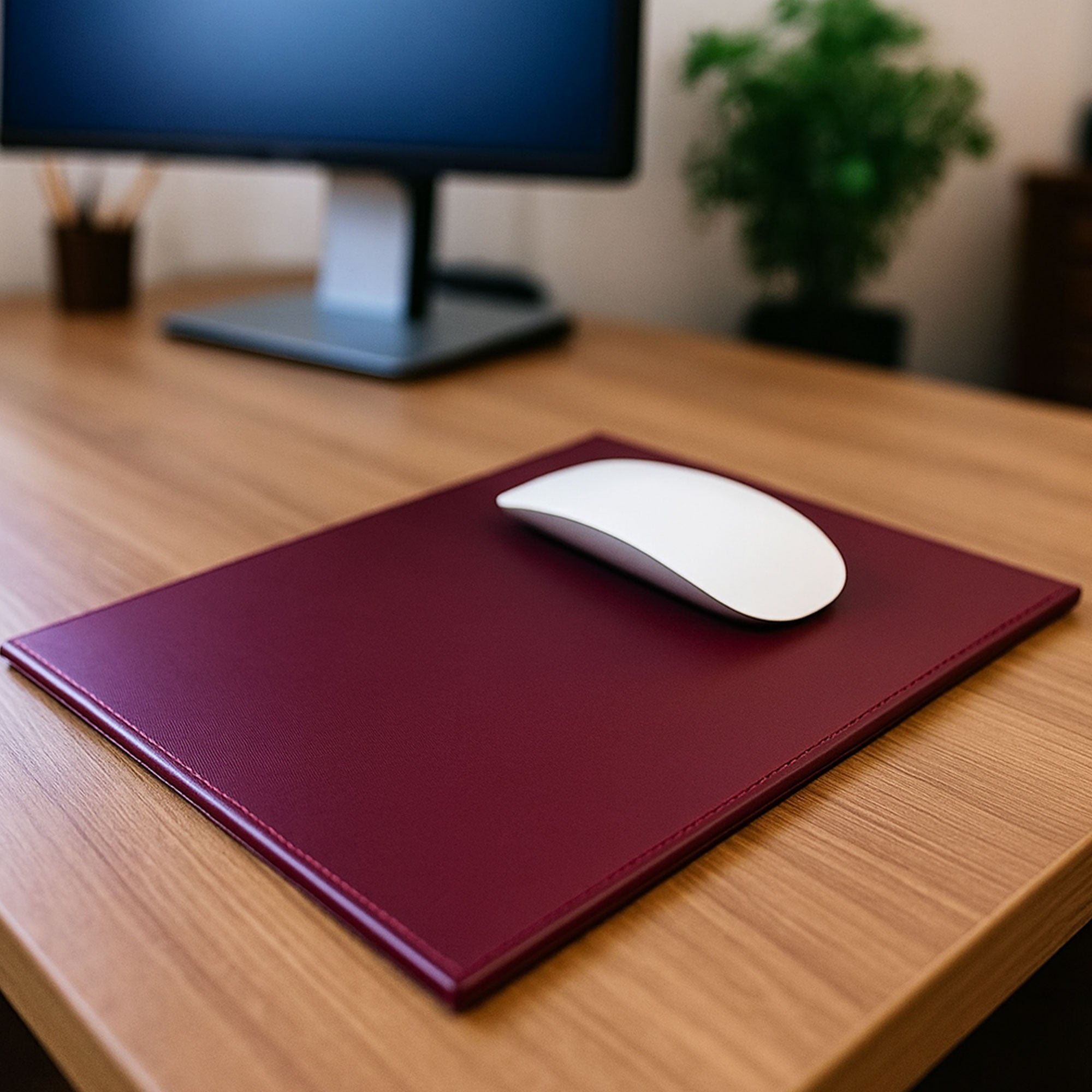 Burgundy Bonded Rectangular Leather Mouse Pad