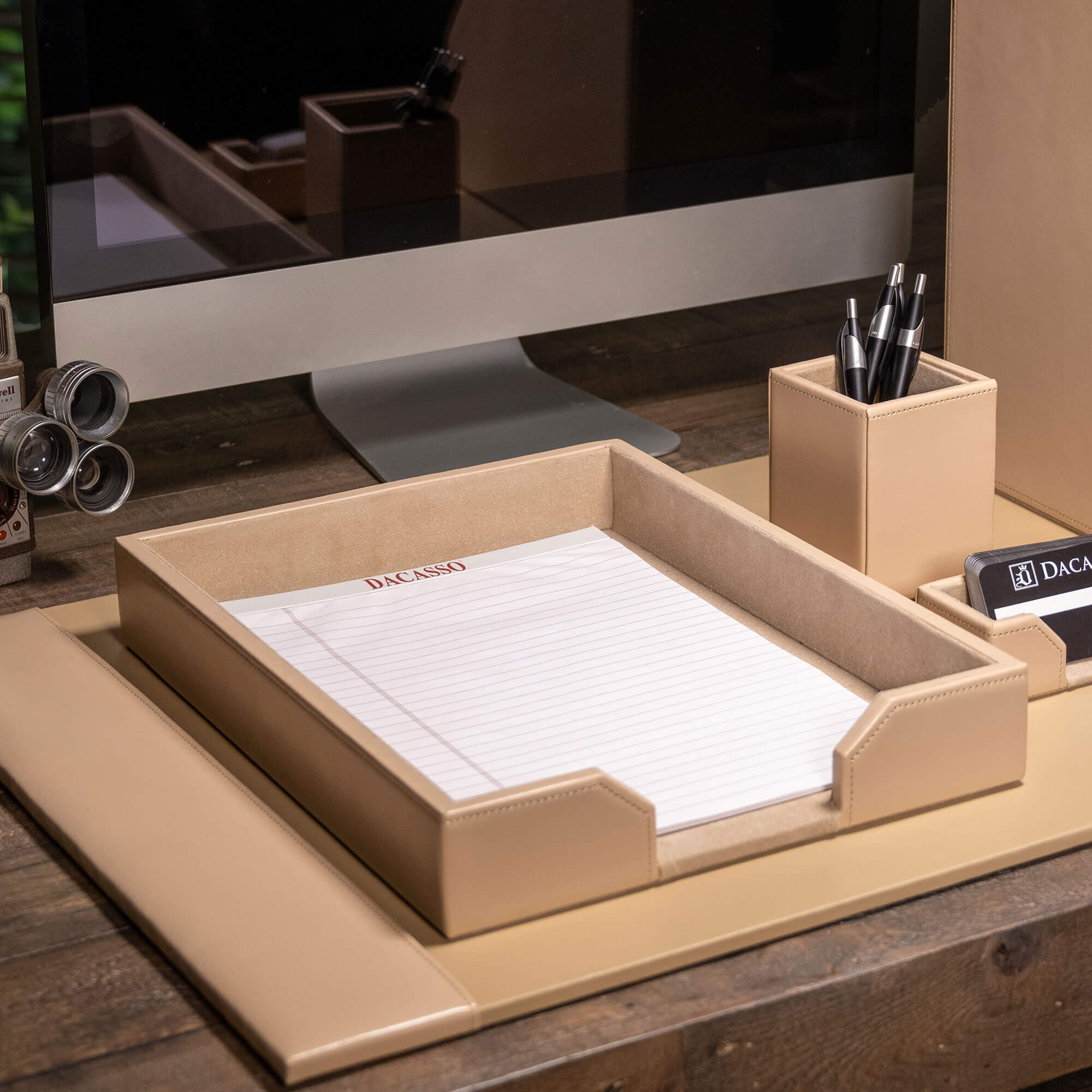 White Latte Bonded Leather Letter Tray