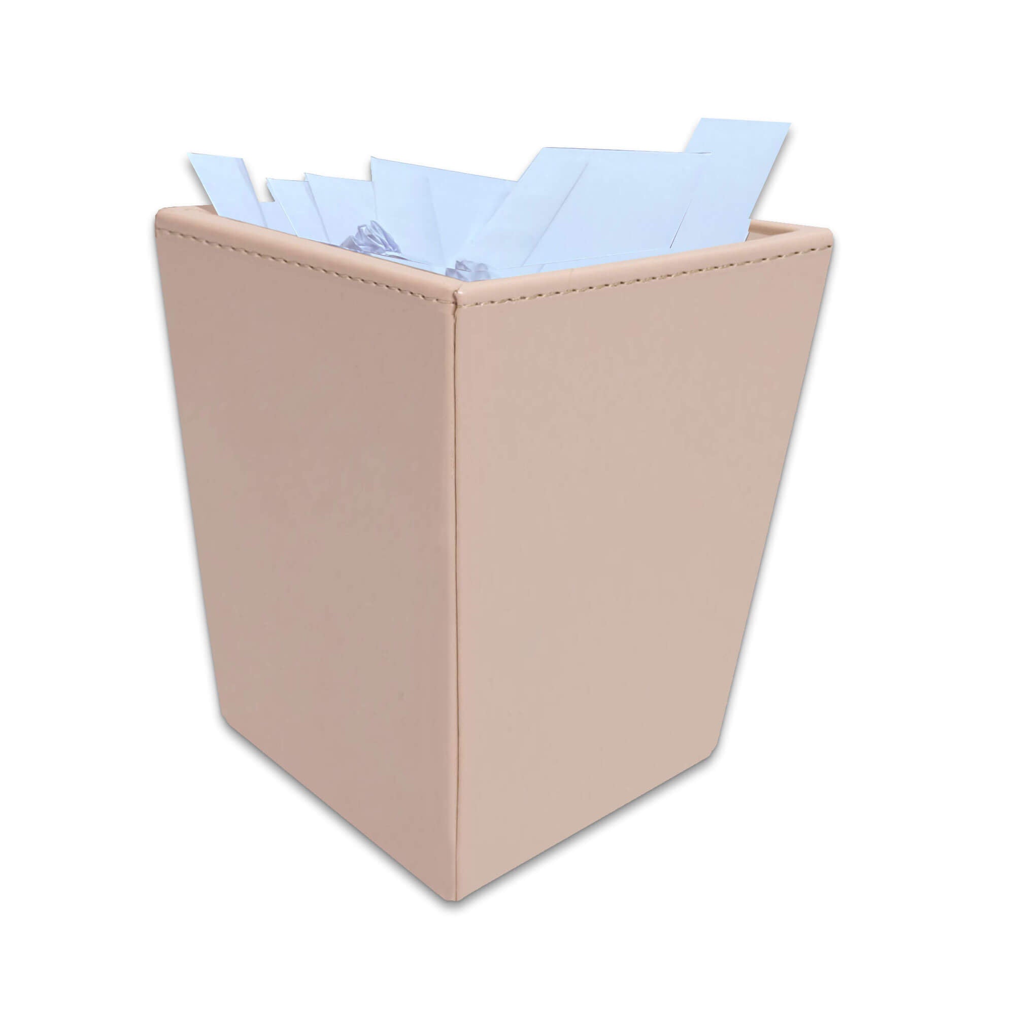 White Latte Bonded Leather Waste Basket, 14 Qt