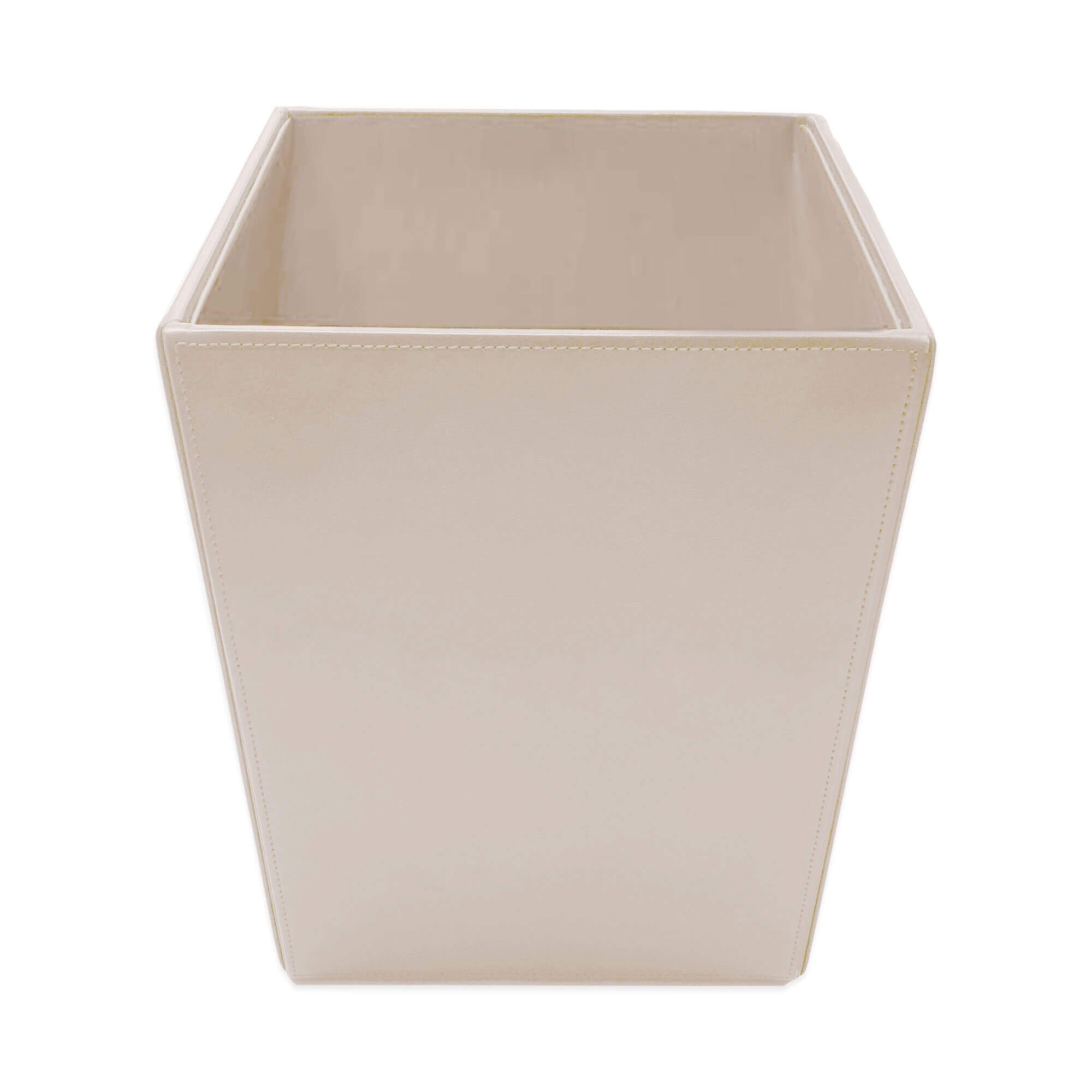 White Latte Bonded Leather Waste Basket, 14 Qt