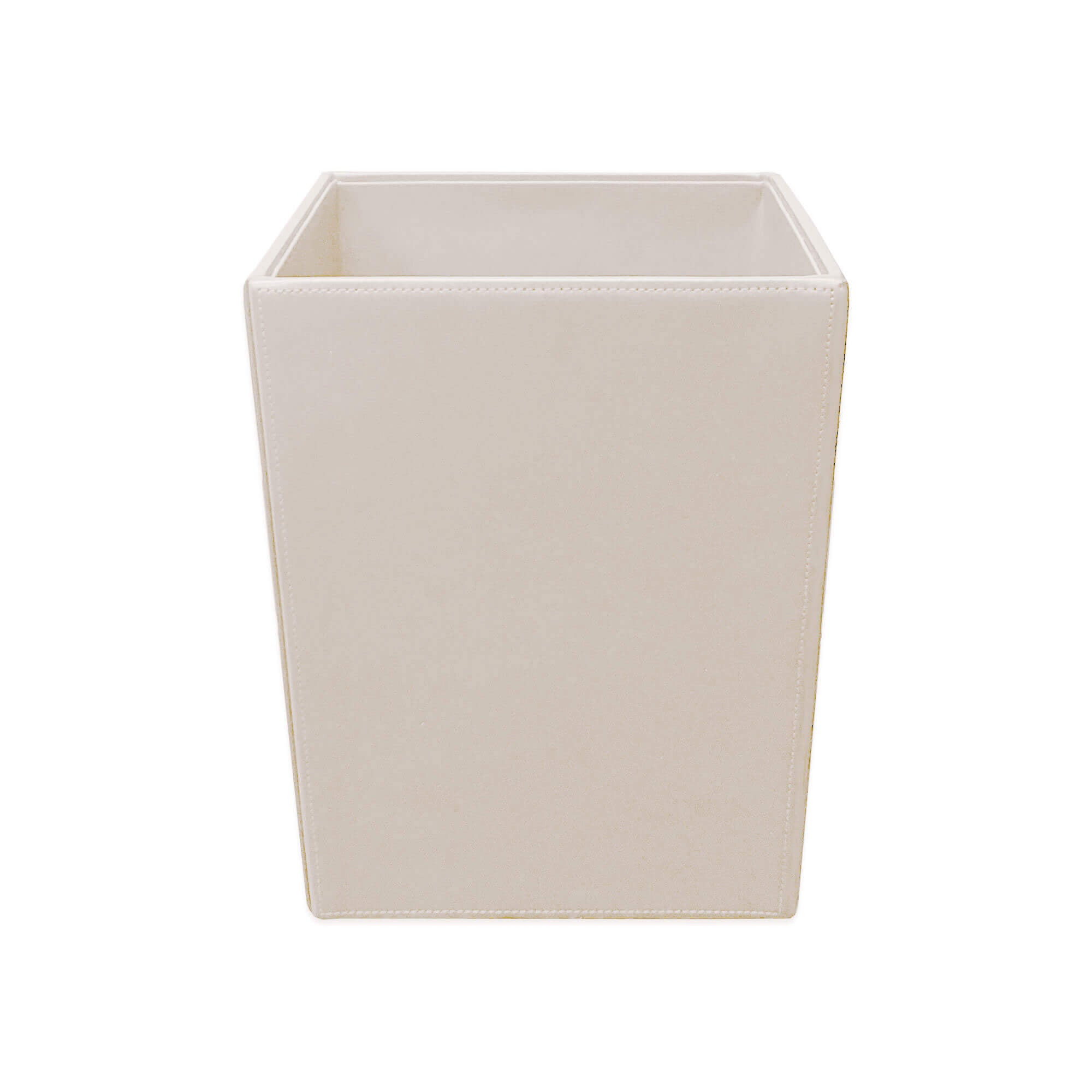 White Latte Bonded Leather Waste Basket, 14 Qt
