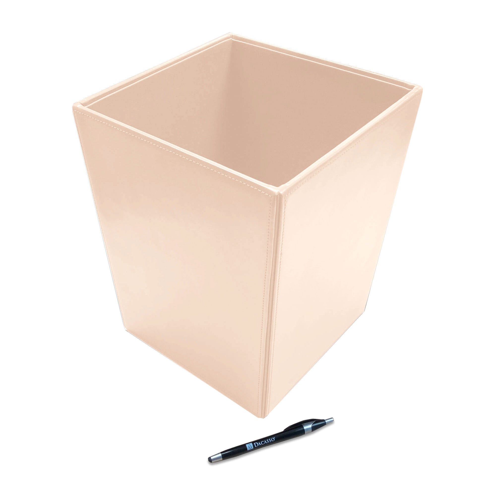 White Latte Bonded Leather Waste Basket, 14 Qt
