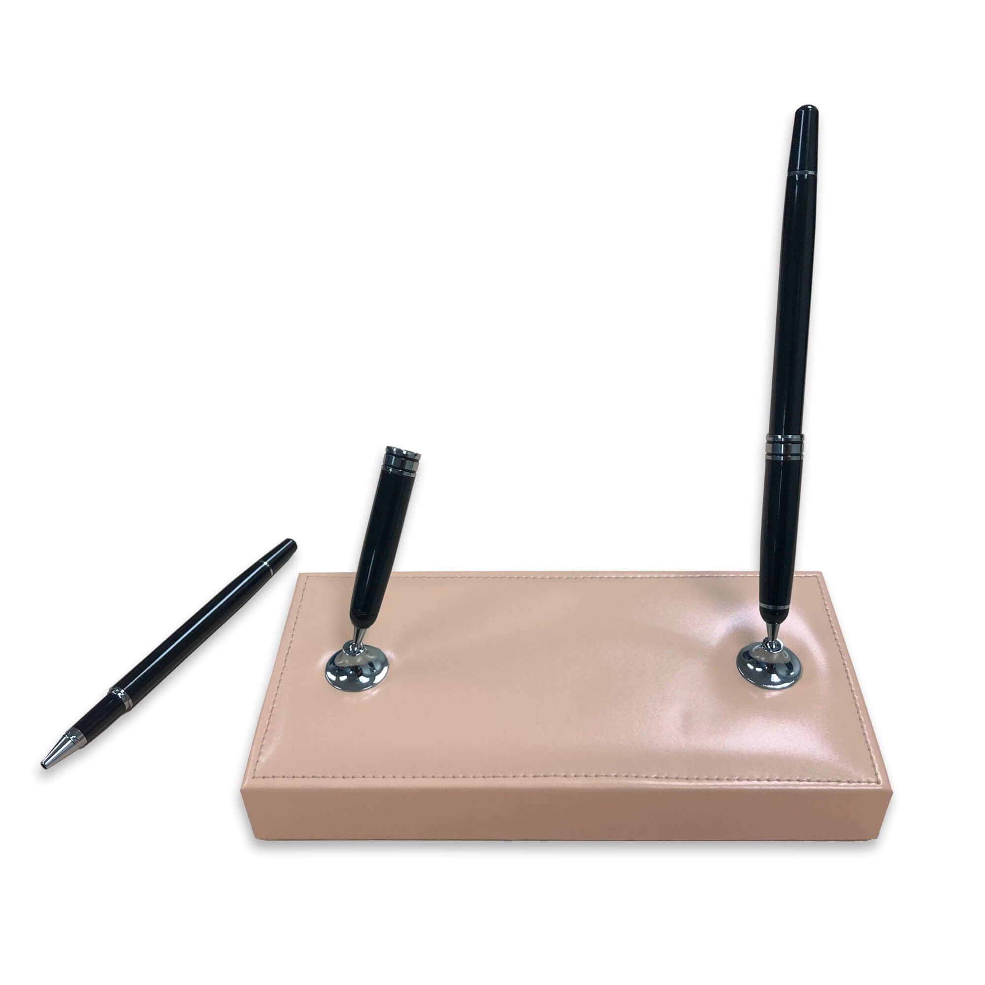 White Latte Bonded Leather Double Pen Stand