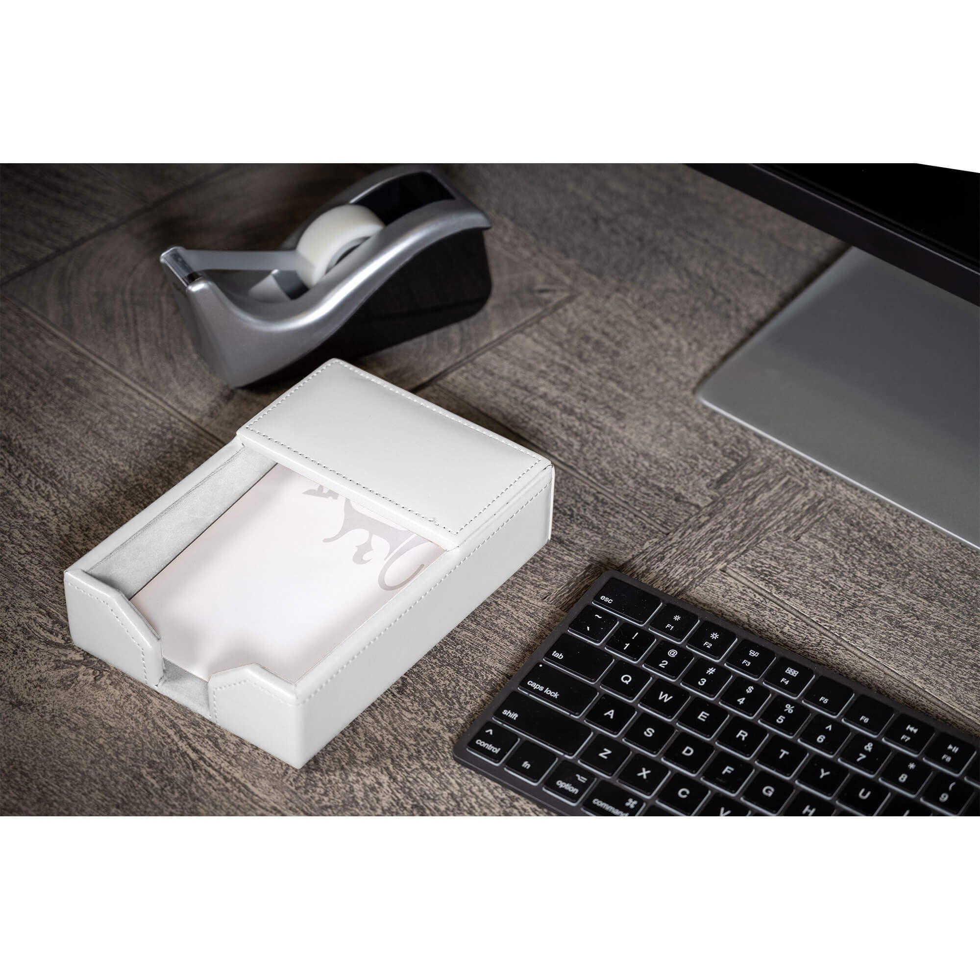 White Bonded Leather Memo Holder