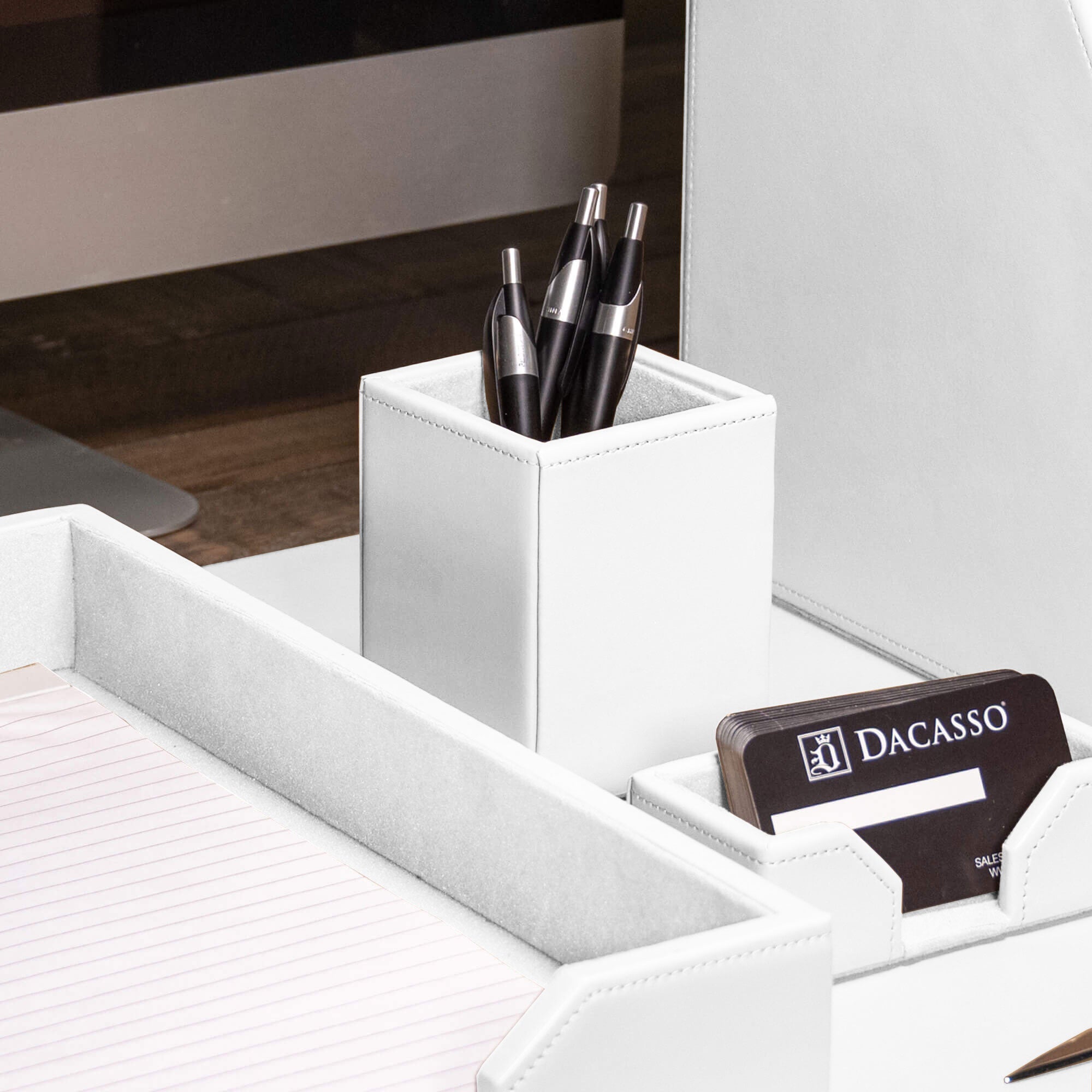 White Bonded Leather Pencil Cup
