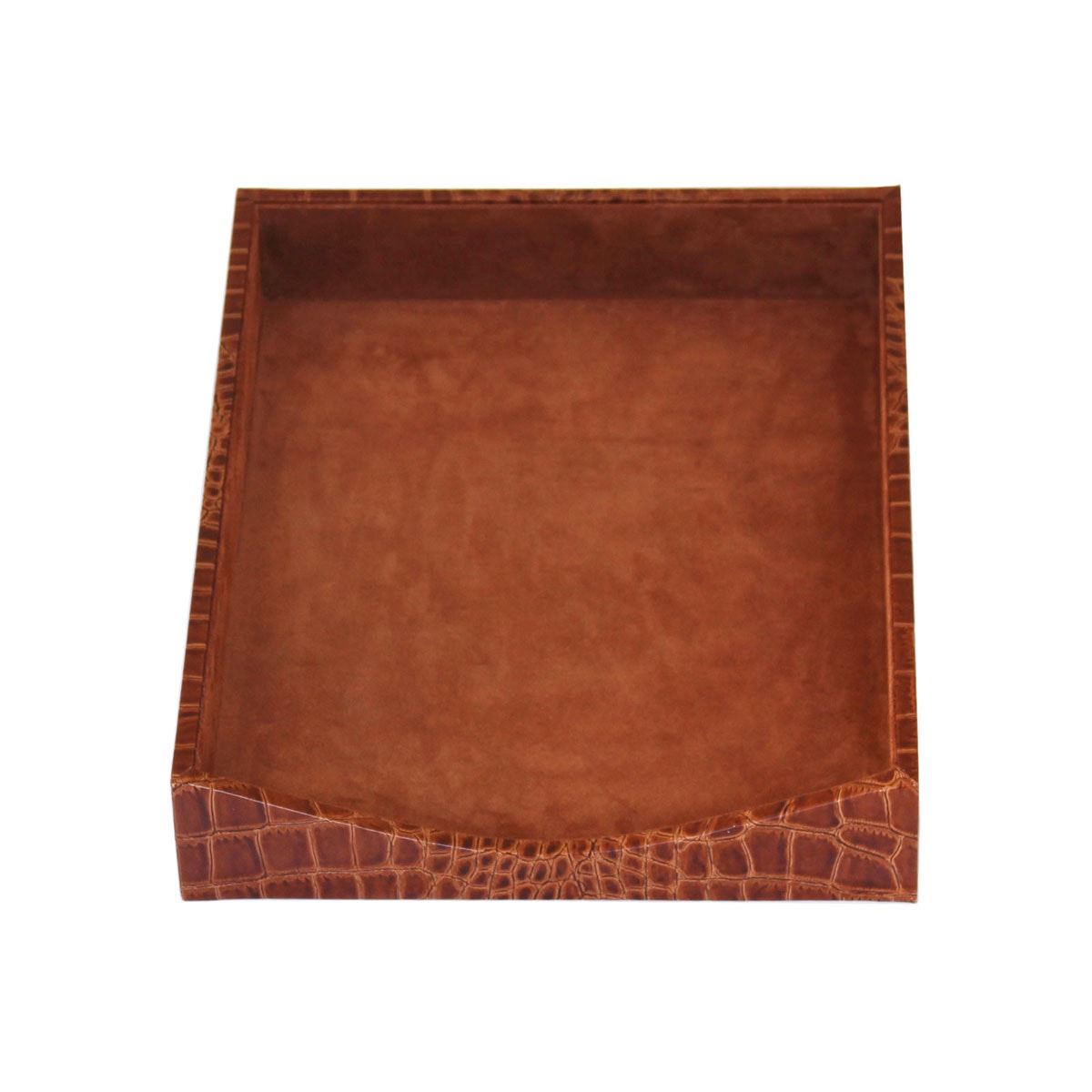 Protacini Cognac Brown Italian Crocodile Leather Front-Load Letter Tray
