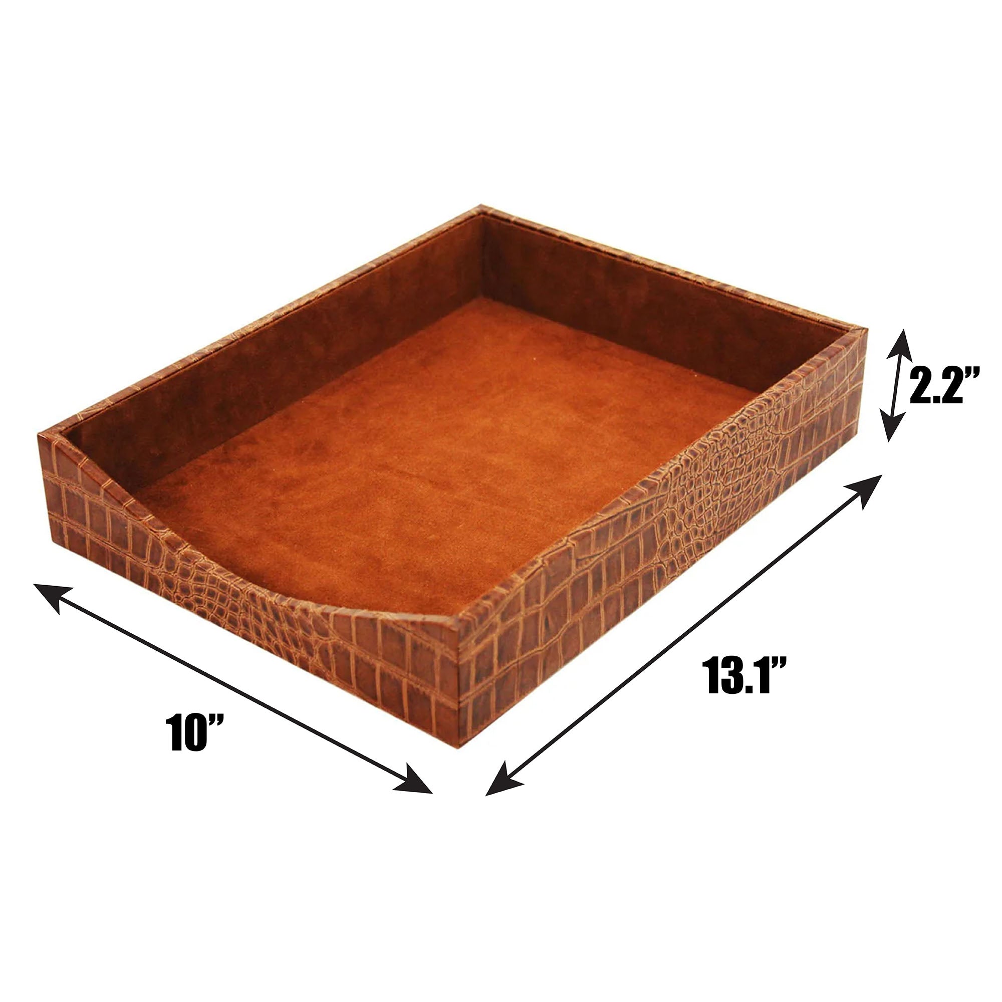 Protacini Cognac Brown Italian Crocodile Leather Front-Load Letter Tray