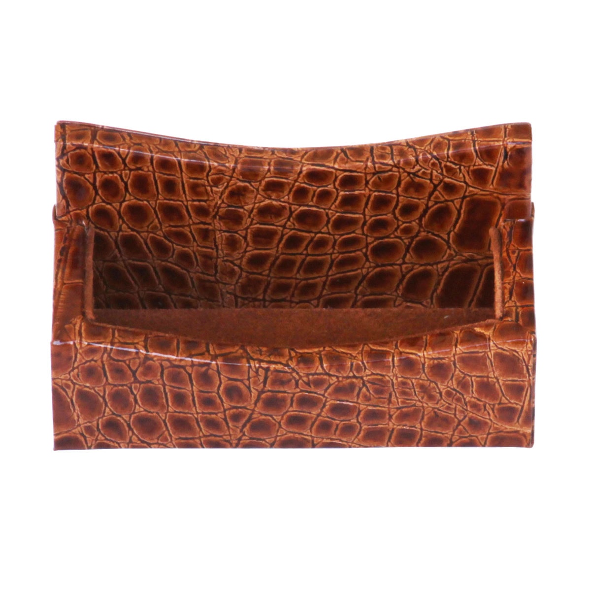 Protacini Cognac Brown Italian Crocodile Leather Business Card Holder