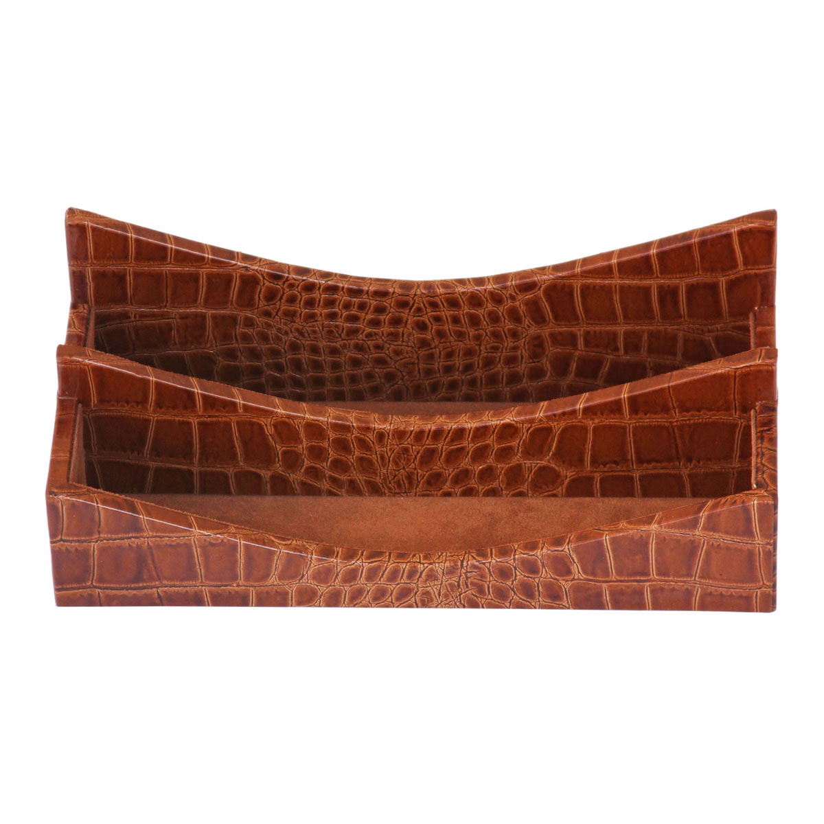 Protacini Cognac Brown Italian Crocodile Leather Letter Holder