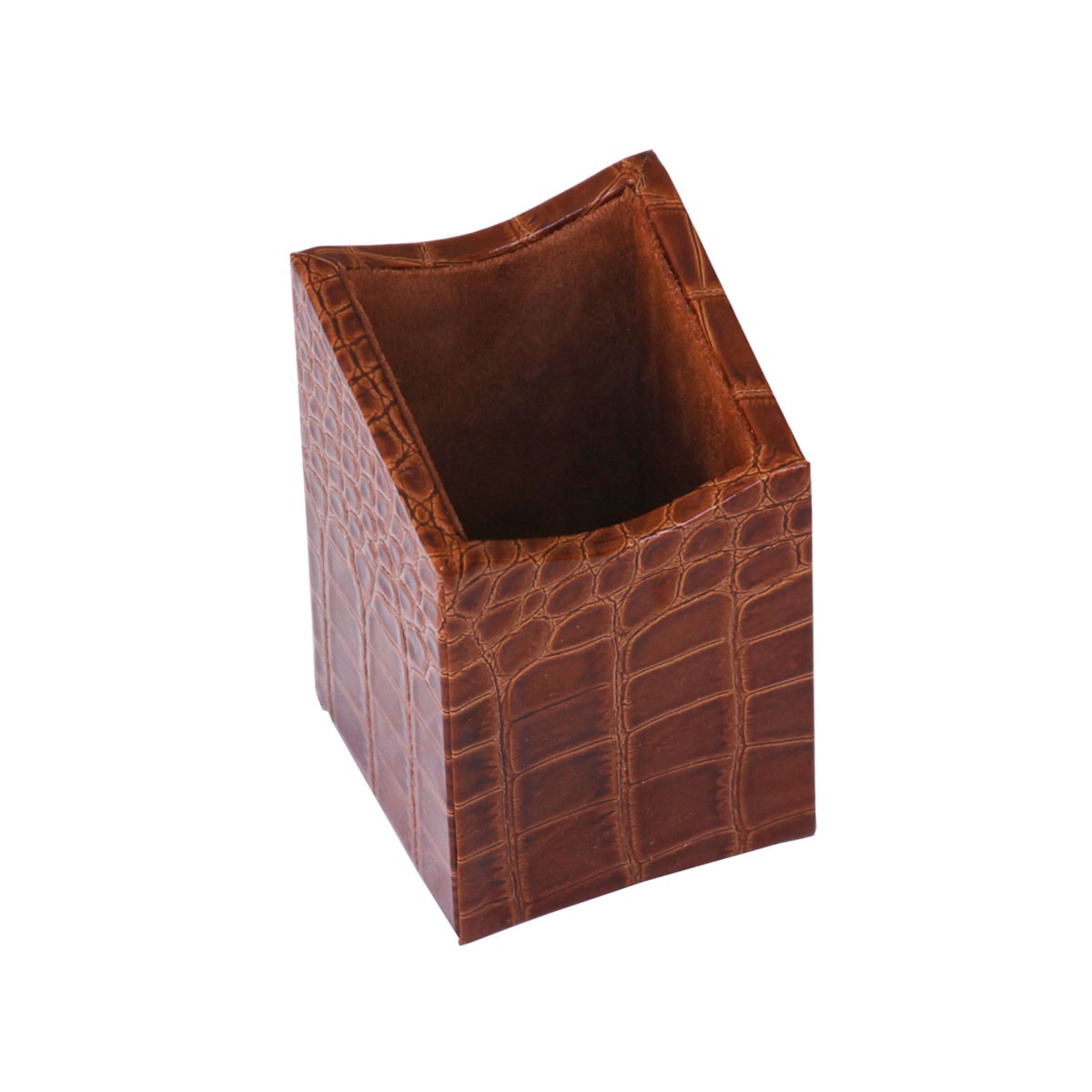 Protacini Cognac Brown Italian Crocodile Leather Pencil Cup
