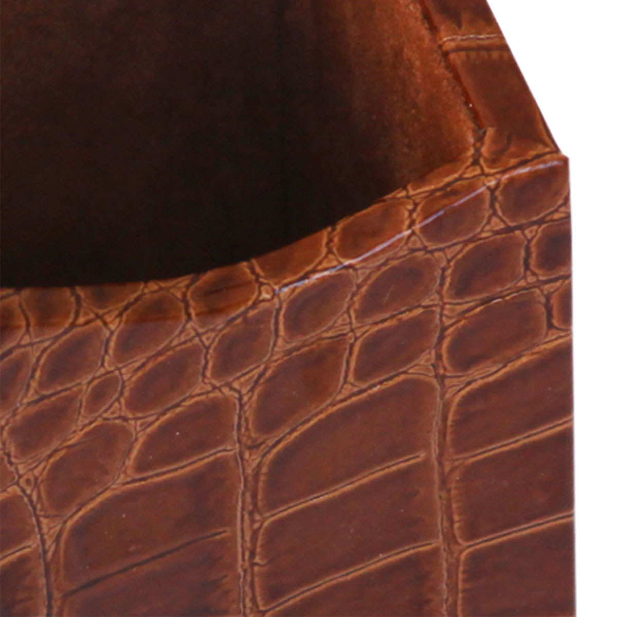 Protacini Cognac Brown Italian Crocodile Leather Pencil Cup