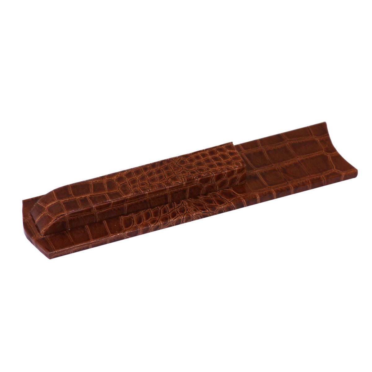 Protacini Cognac Brown Italian Crocodile Leather Library Set - Silver
