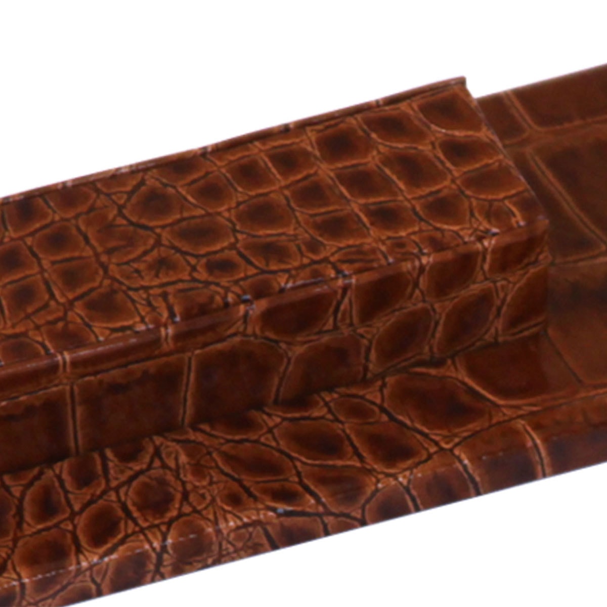 Protacini Cognac Brown Italian Patent Leather Library Set Holder
