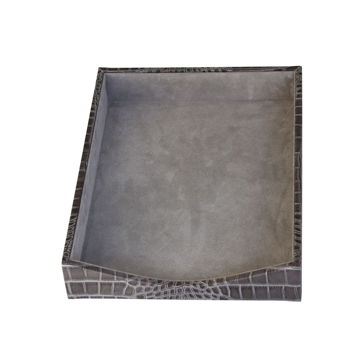 Protacini Castlerock Gray Italian Crocodile Leather Front-Load Letter Tray