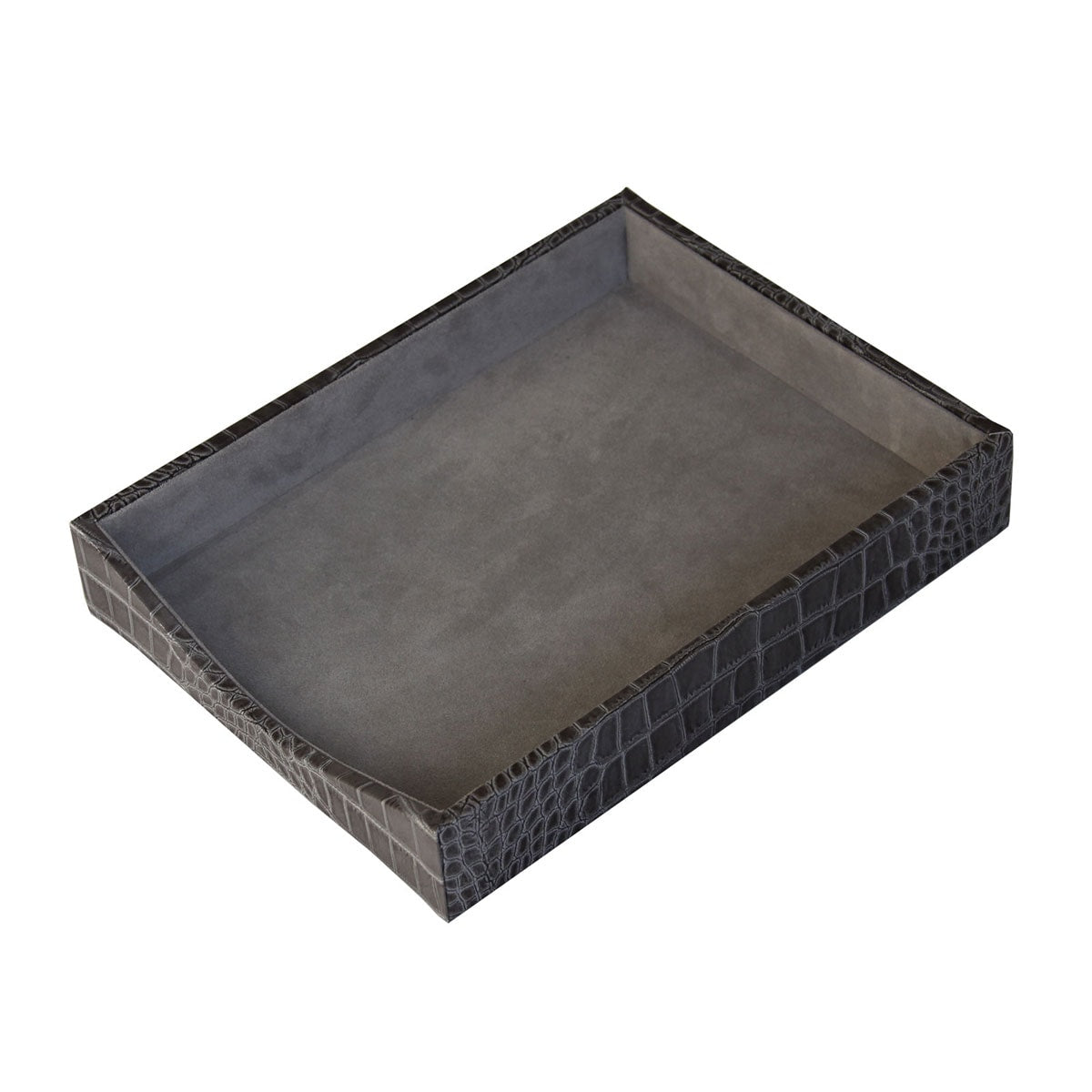 Protacini Castlerock Gray Italian Crocodile Leather Front-Load Letter Tray