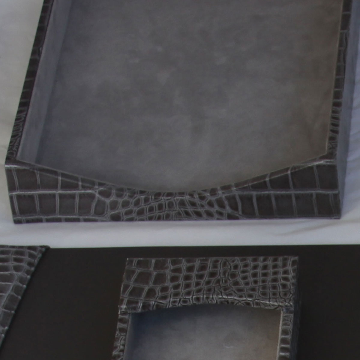 Protacini Castlerock Gray Italian Crocodile Leather Front-Load Letter Tray
