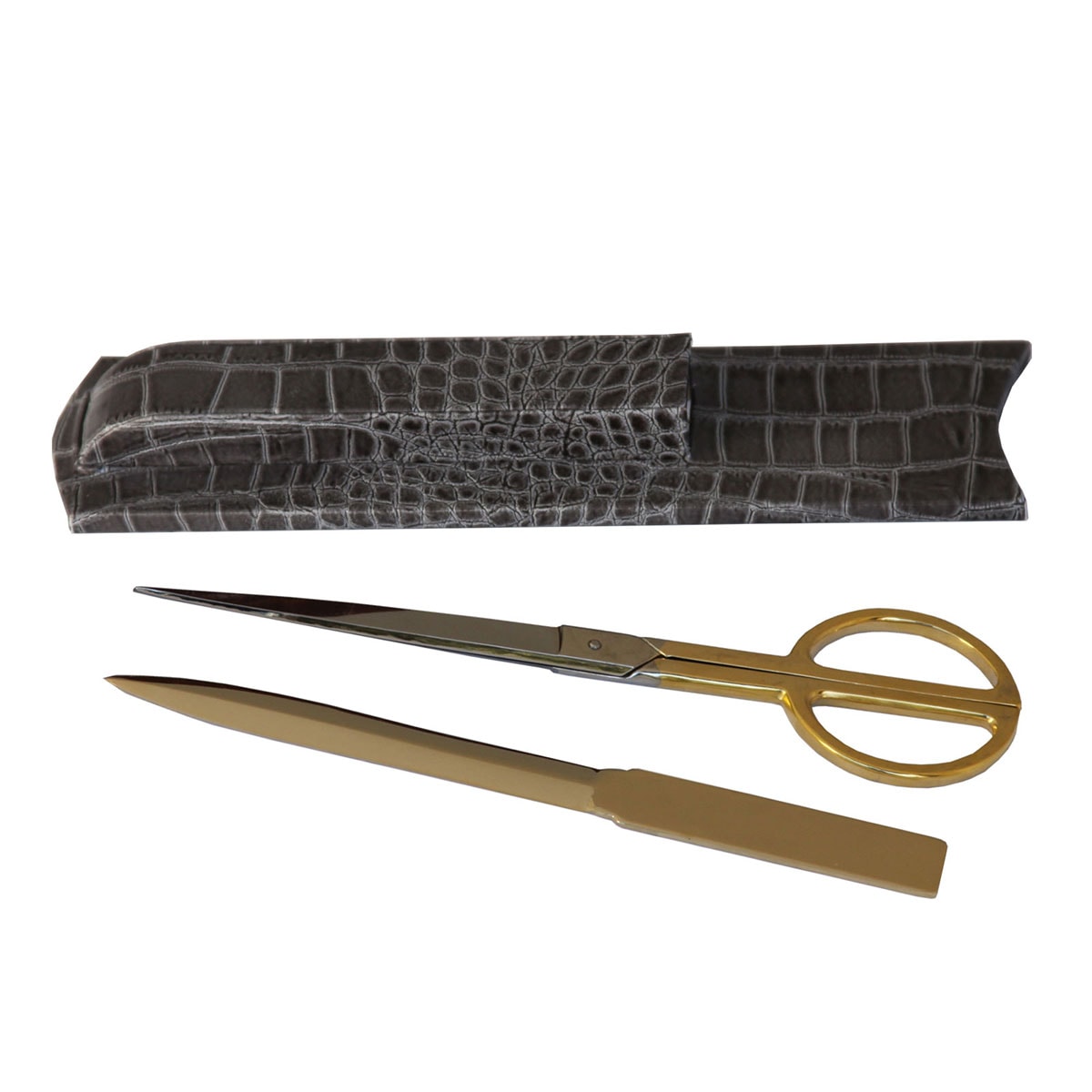 Protacini Castlerock Gray Italian Crocodile Leather Library Set