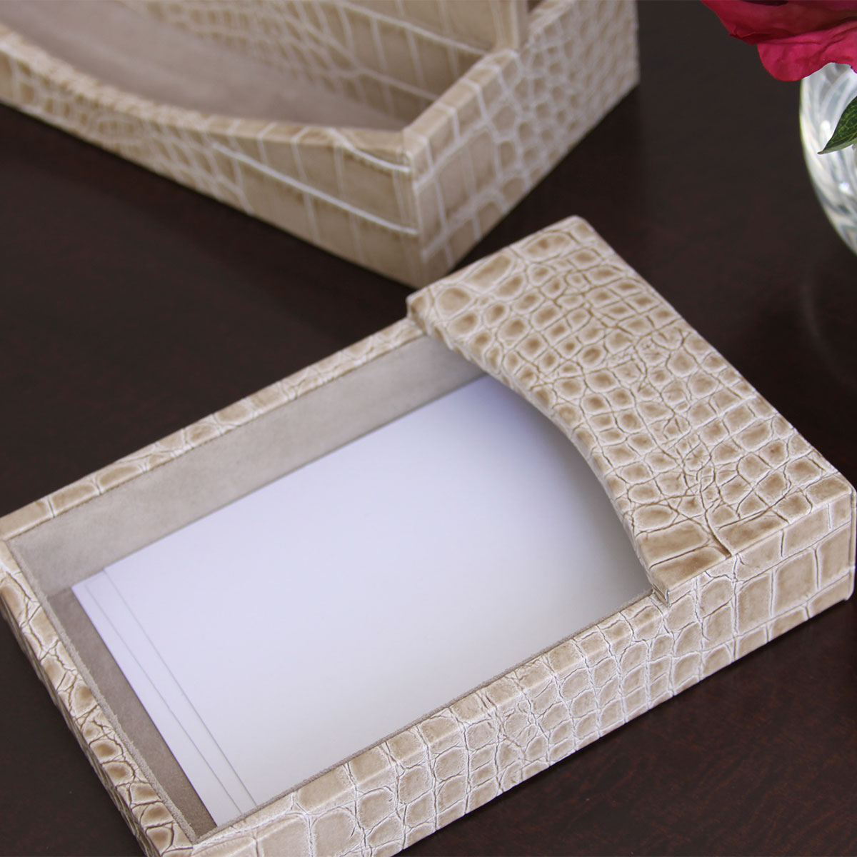 Protacini Breeze Beige Italian Crocodile Leather 4 x 6 Memo Holder