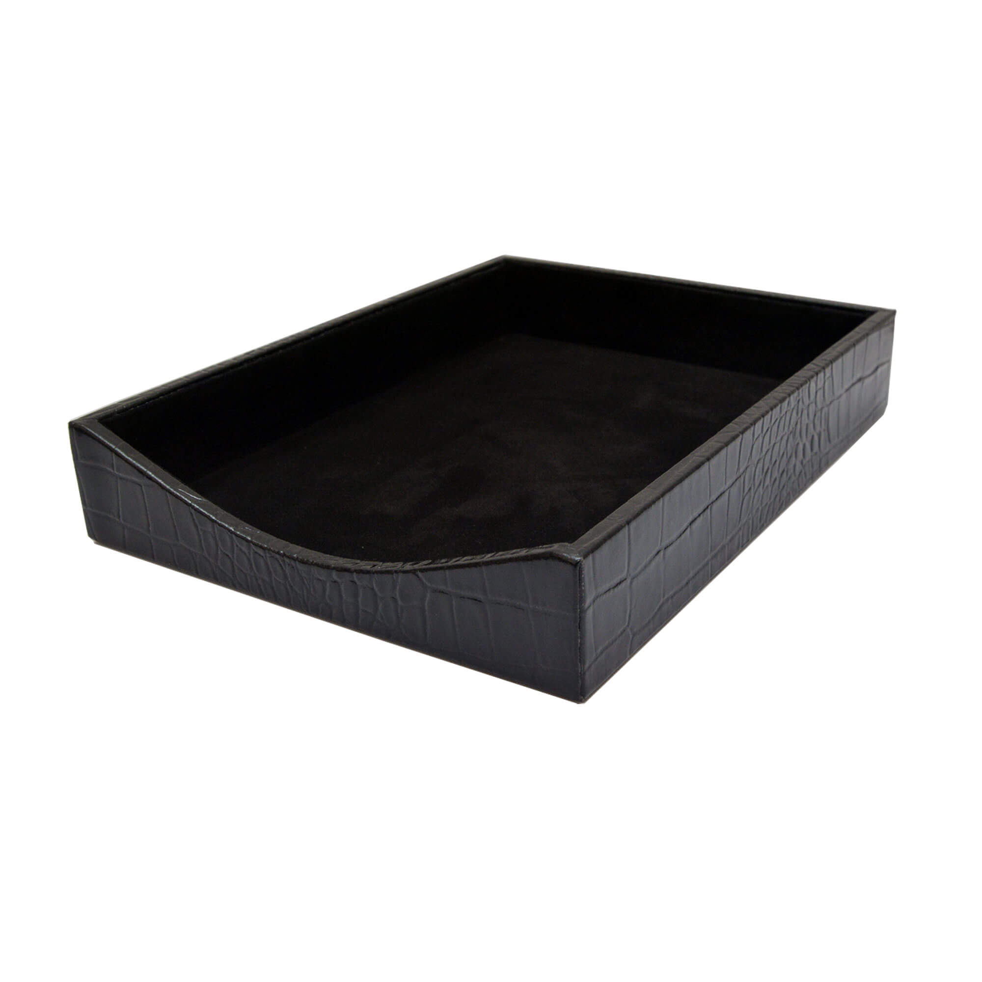 Protacini Black Italian Crocodile Leather Front-Load Letter Tray