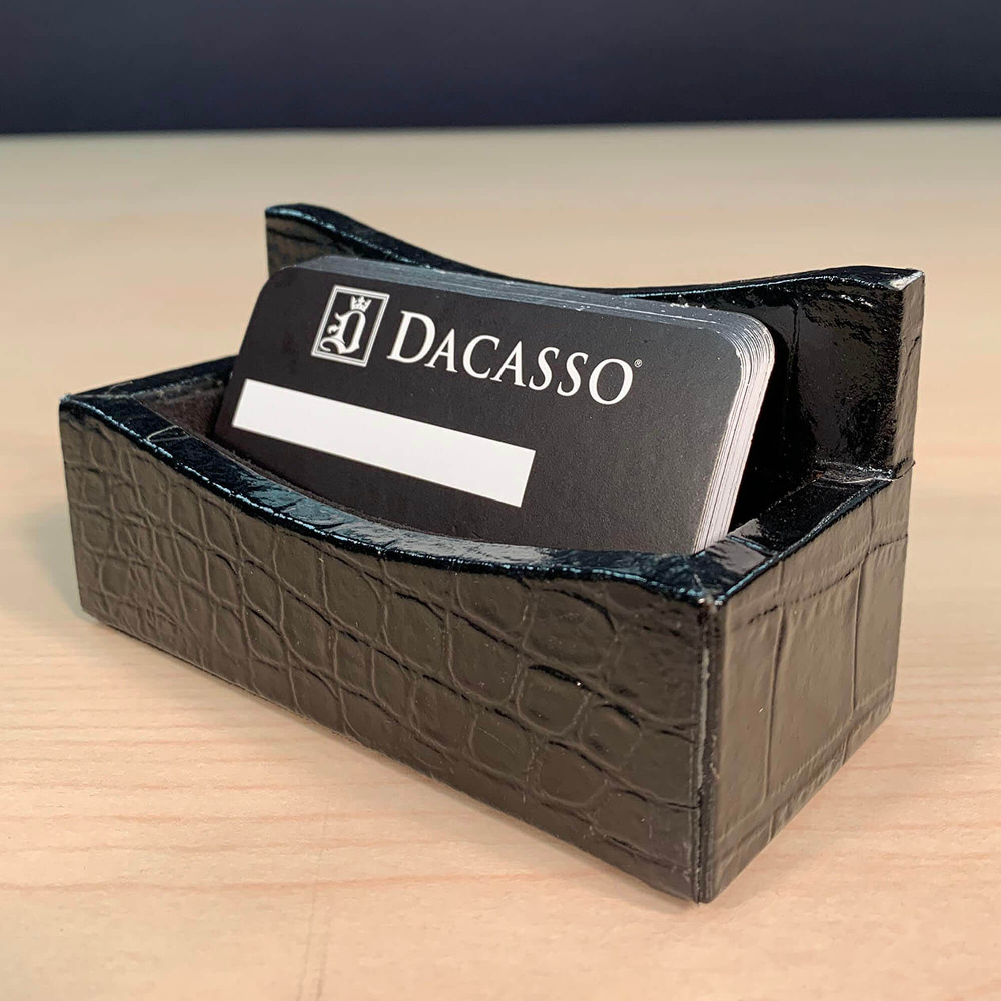 Protacini Black Italian Crocodile Leather  Business Card Holder