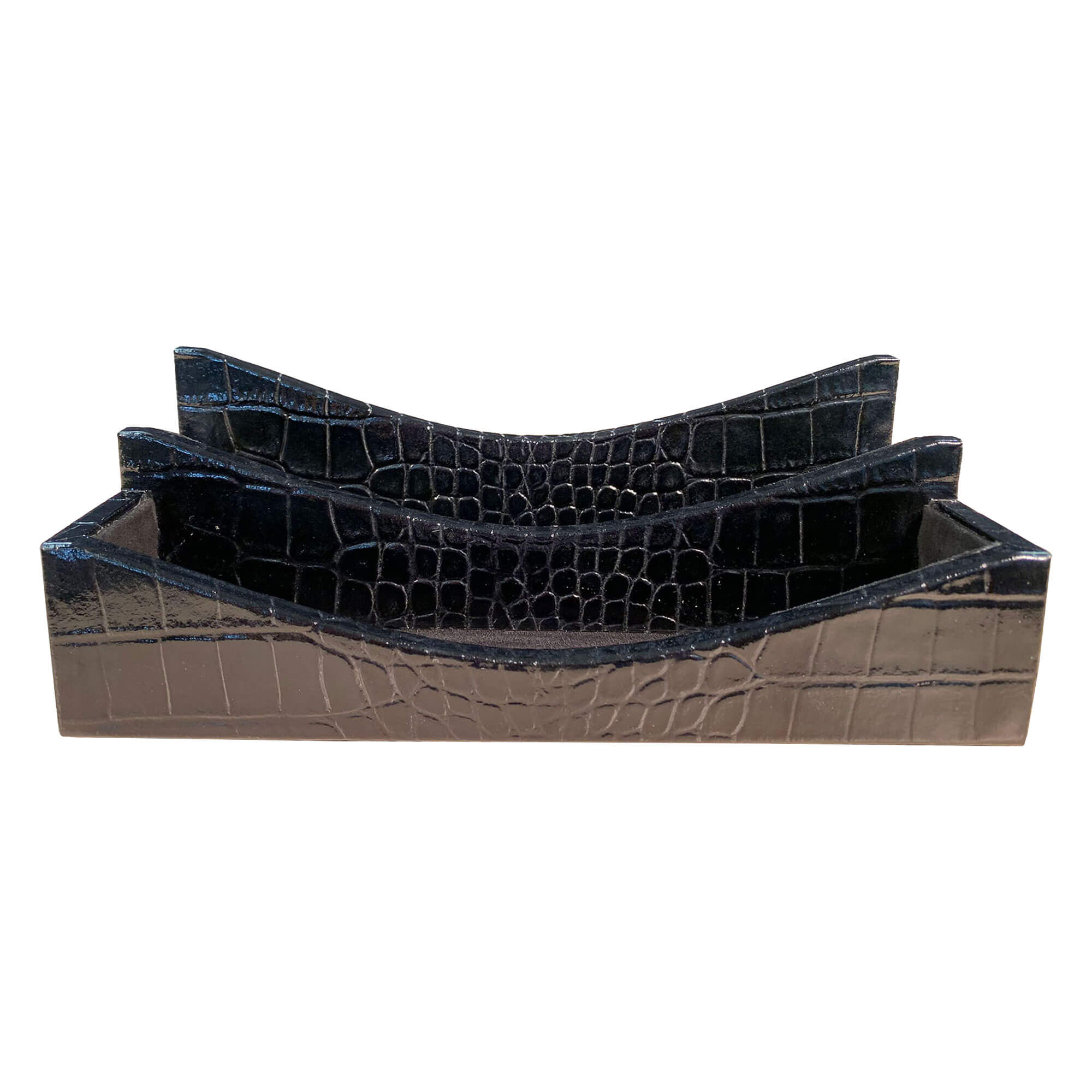 Protacini Black Italian Crocodile Leather Letter Holder