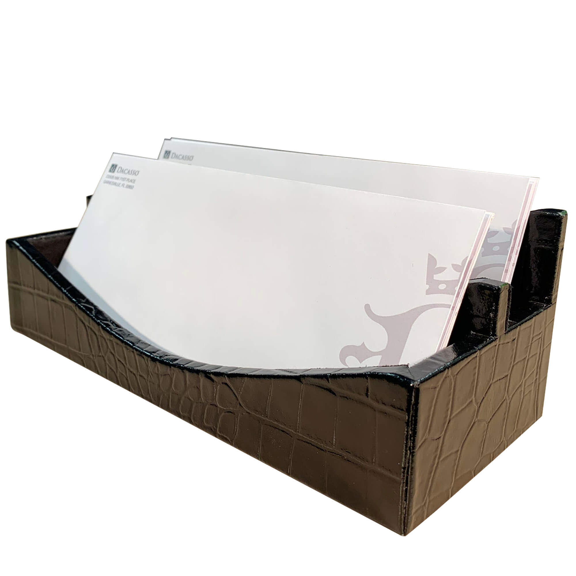 Protacini Black Italian Crocodile Leather Letter Holder