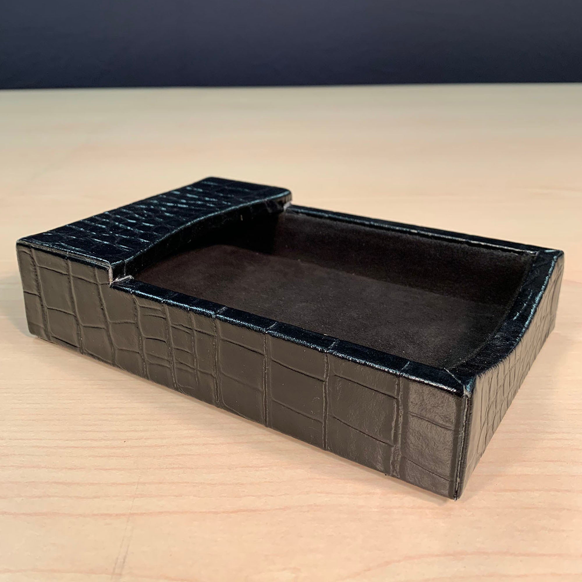 Protacini Black Italian Crocodile Leather 4 x 6 Memo Holder