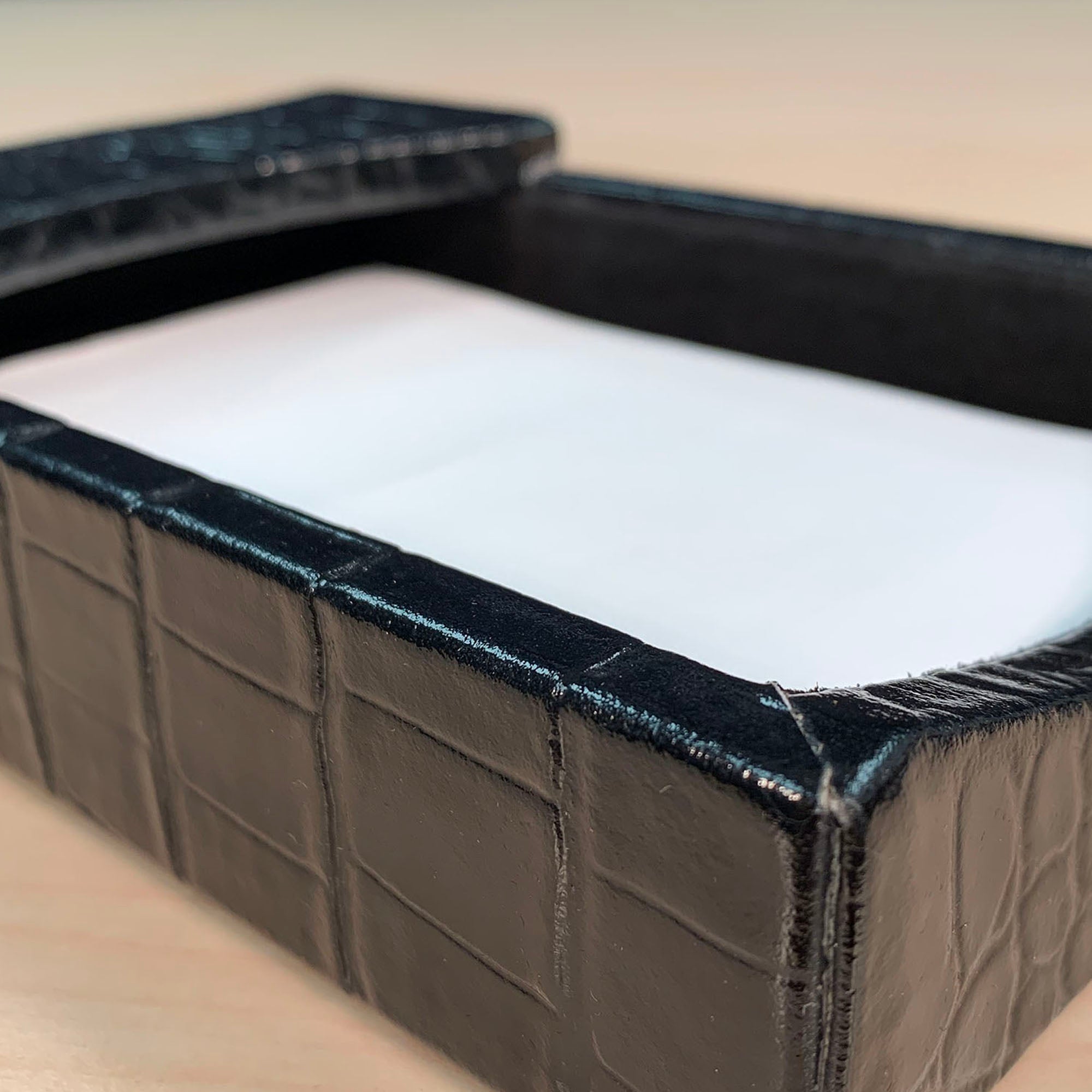 Protacini Black Italian Crocodile Leather 4 x 6 Memo Holder