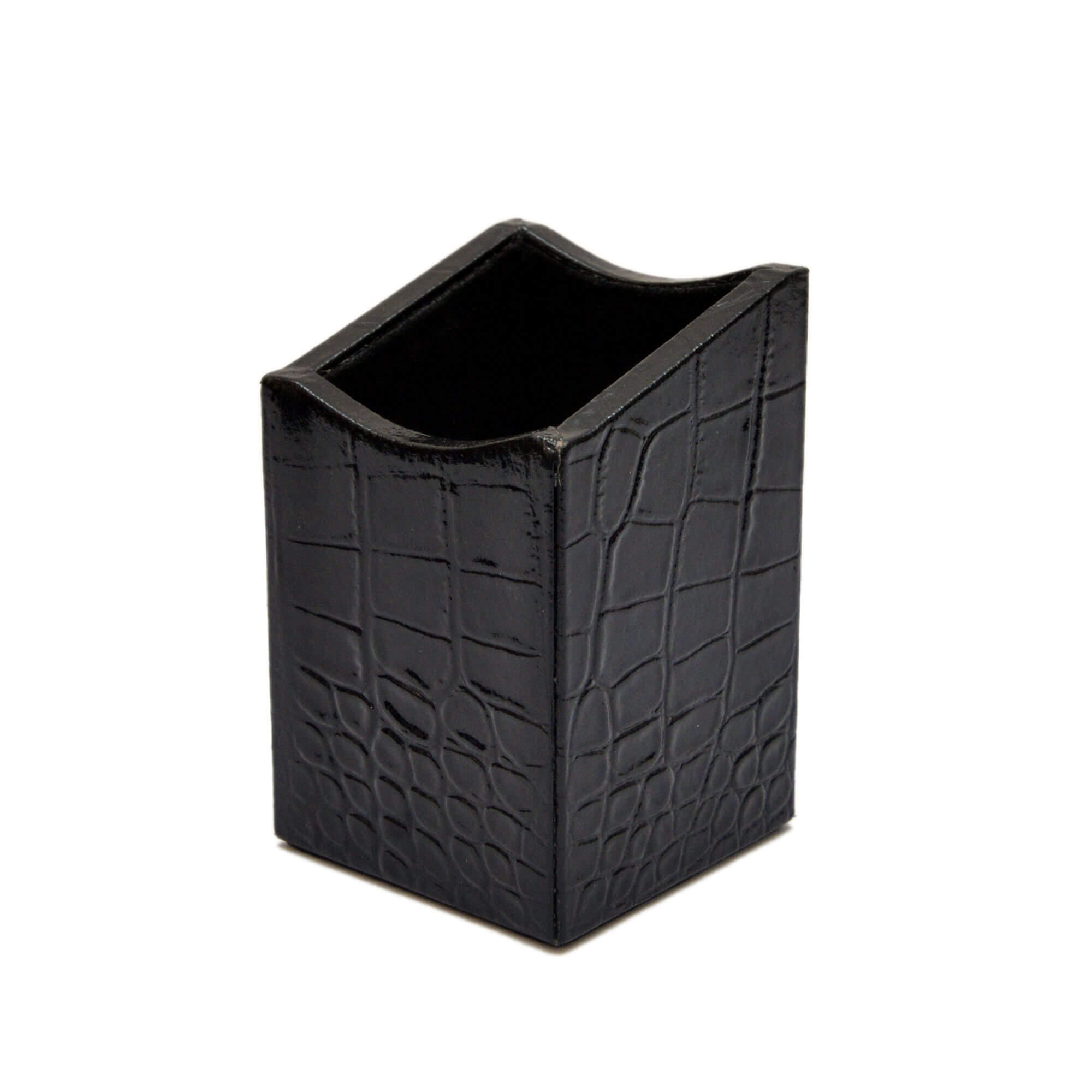 Protacini Black Italian Crocodile Leather Pencil Cup