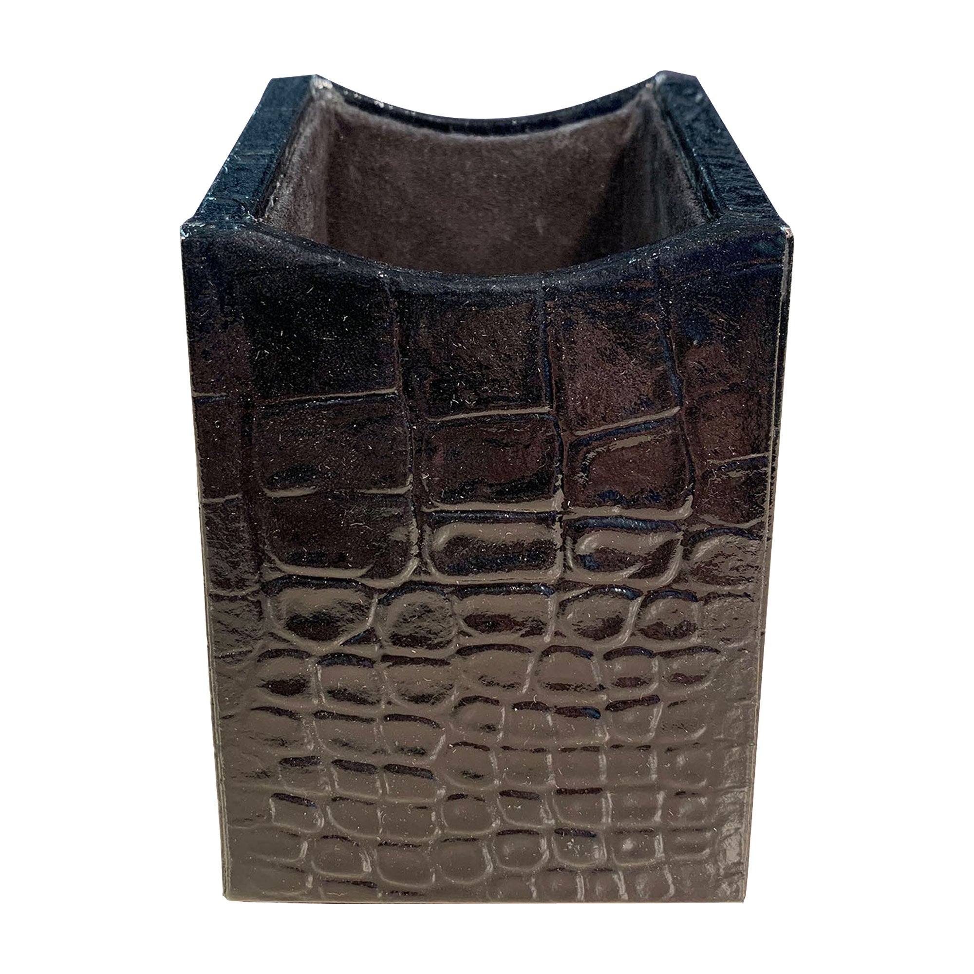 Protacini Black Italian Crocodile Leather Pencil Cup