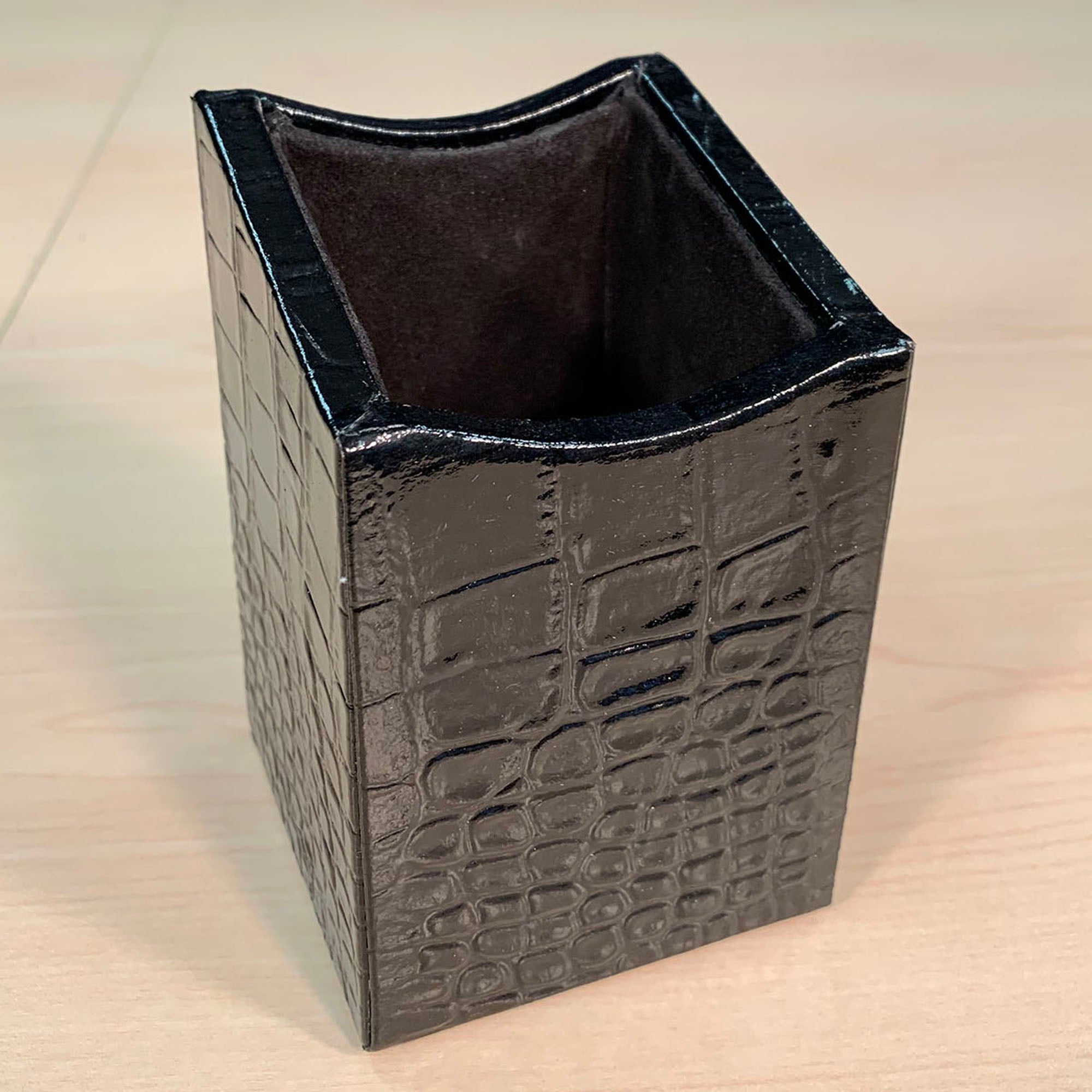 Protacini Black Italian Crocodile Leather Pencil Cup