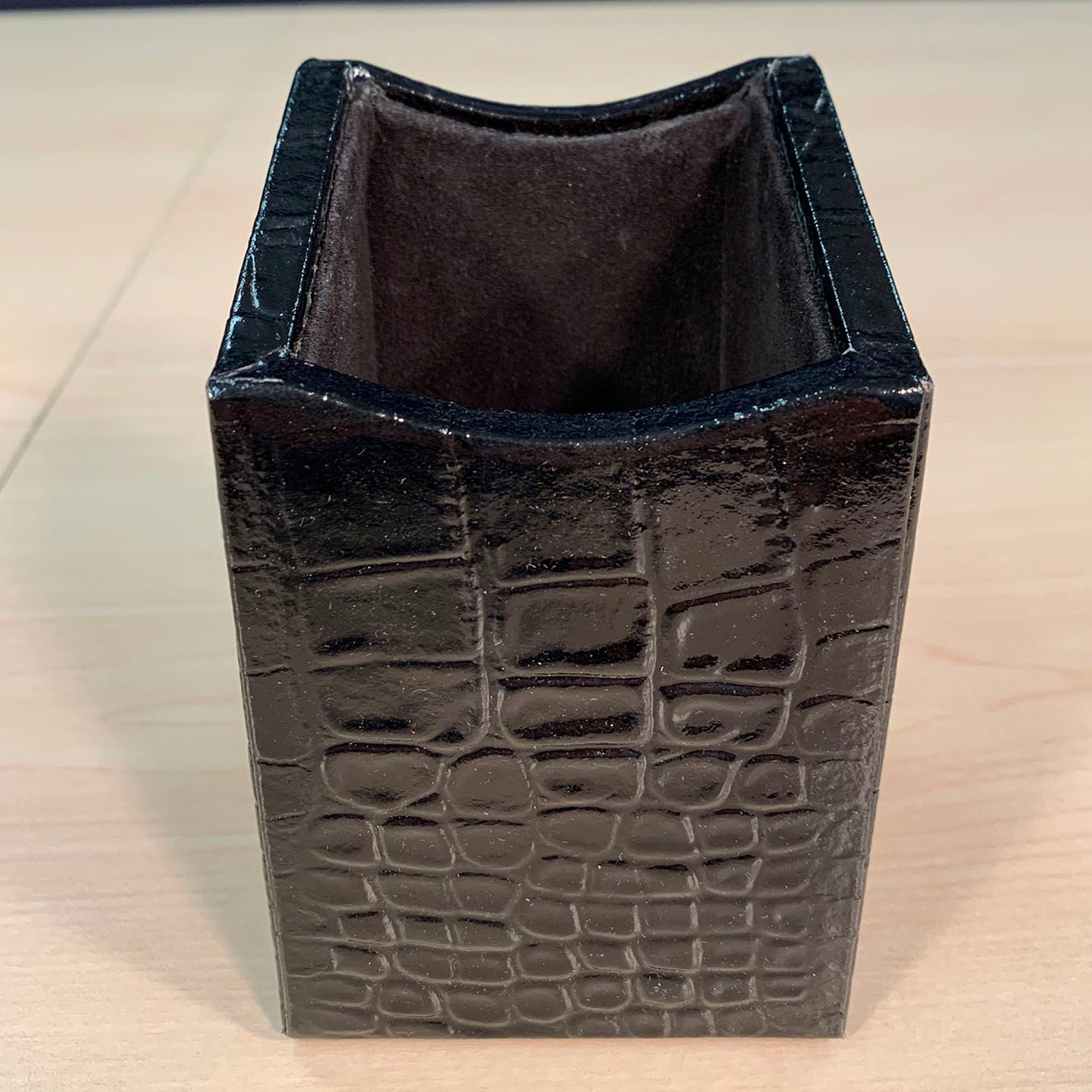 Protacini Black Italian Crocodile Leather Pencil Cup