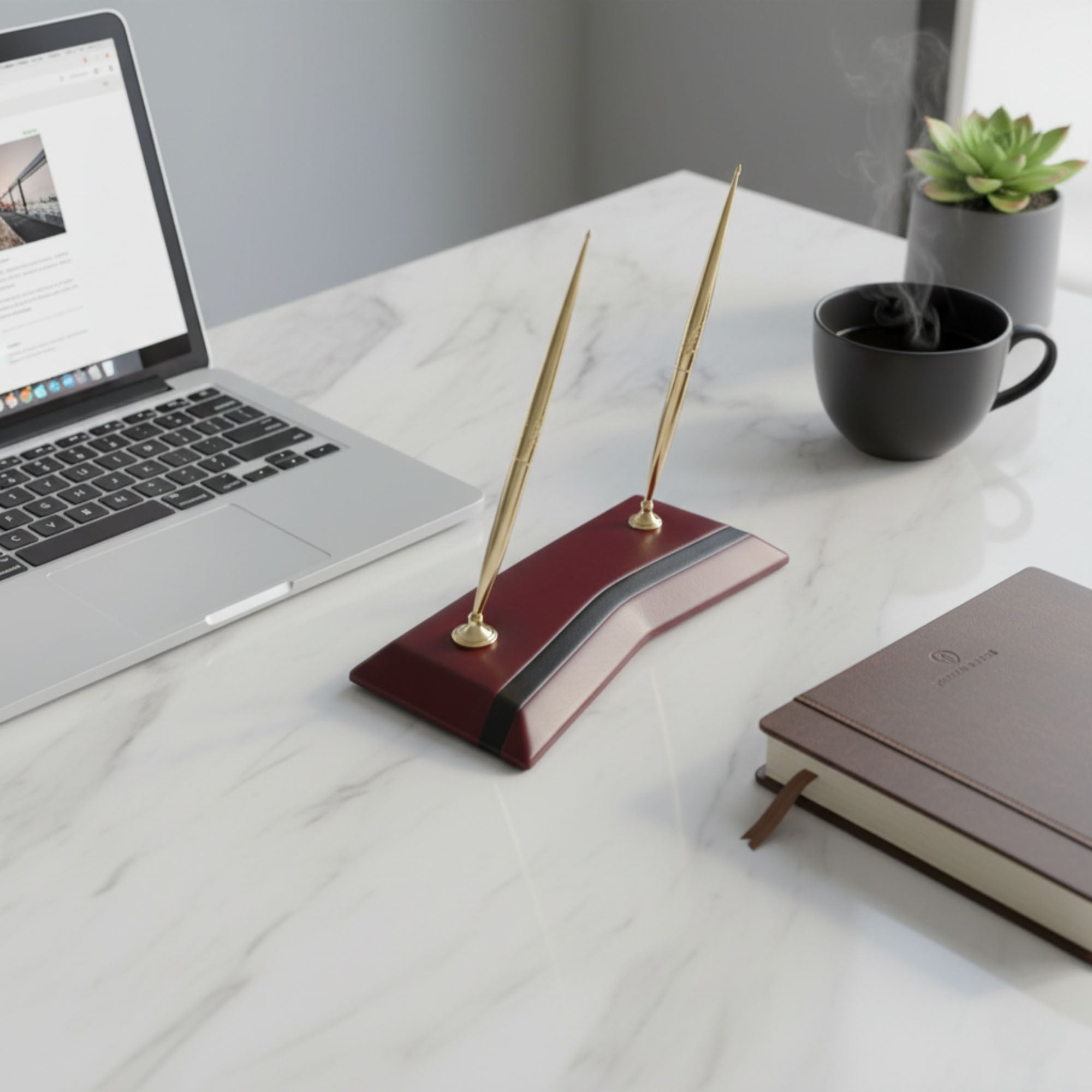 Two-Tone Leather Double Pen Stand