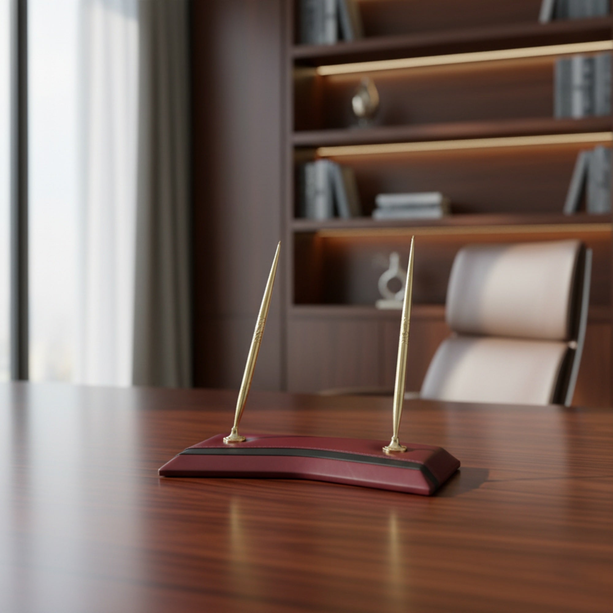 Two-Tone Leather Double Pen Stand