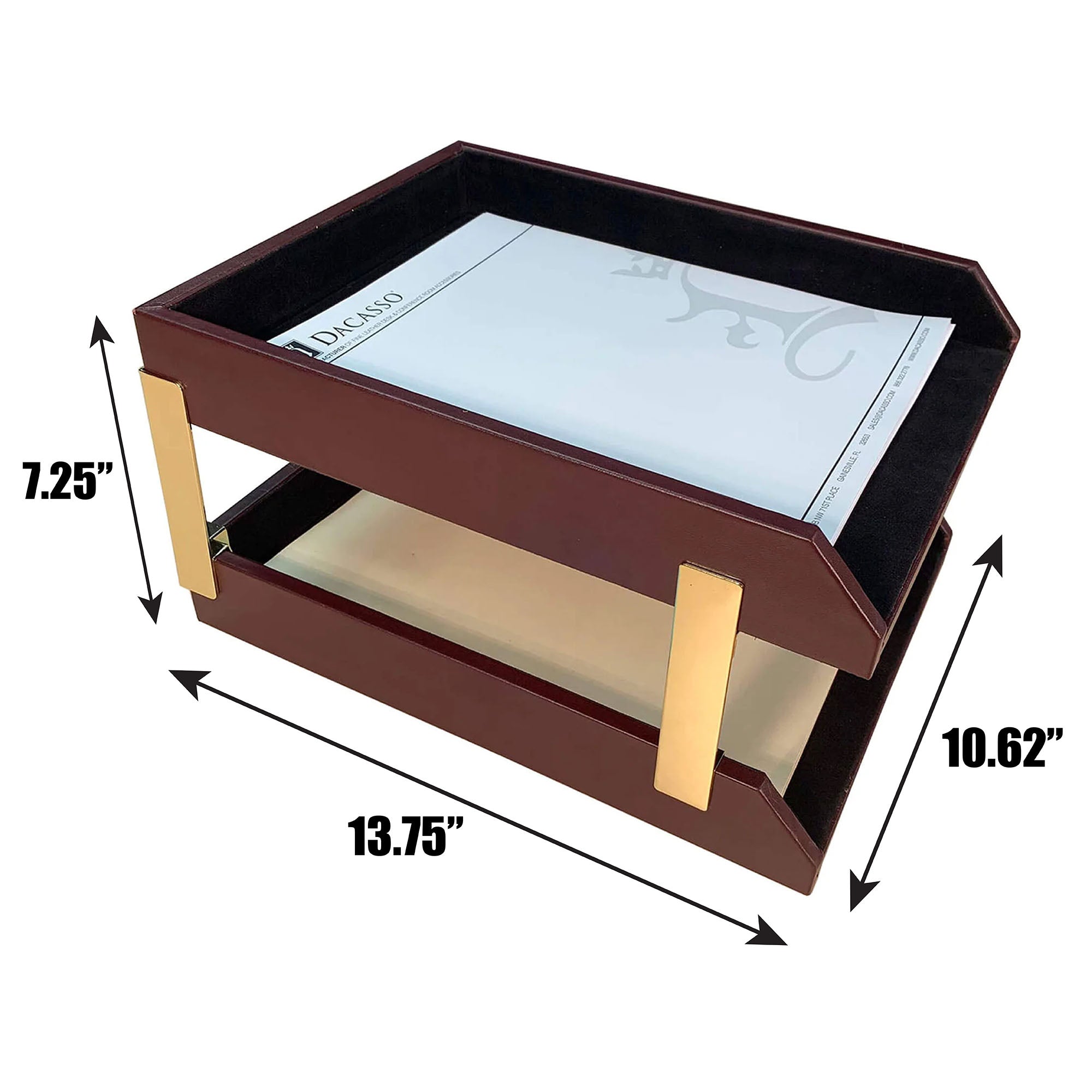 Burgundy Leather Letter Trays, Stacking Set, Gold