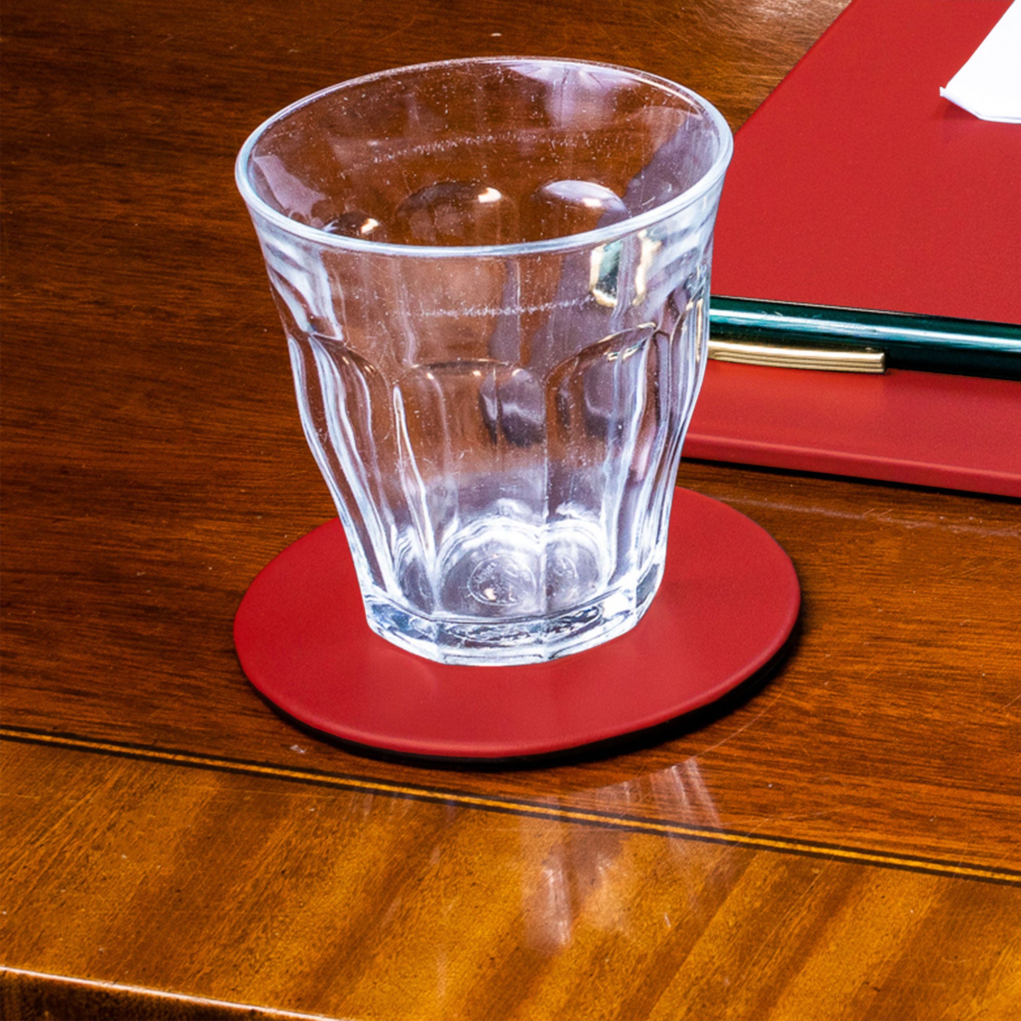 Red Leather Single Coaster, Round