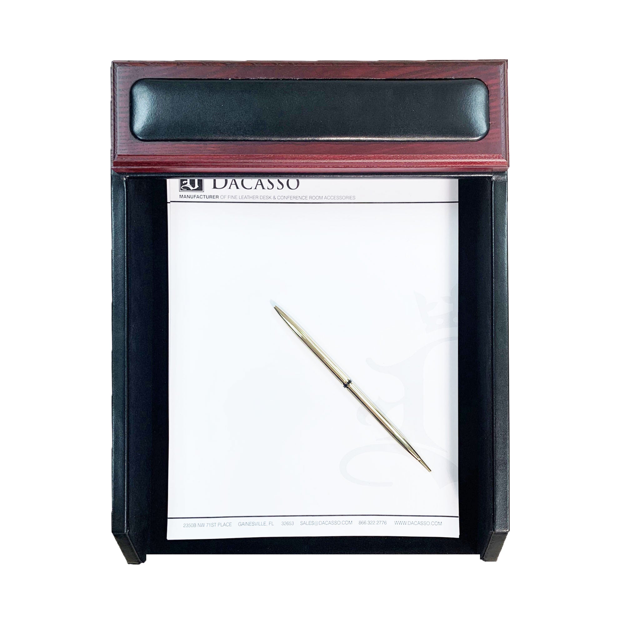 Mahogany (Rosewood) & Black Leather Letter Tray