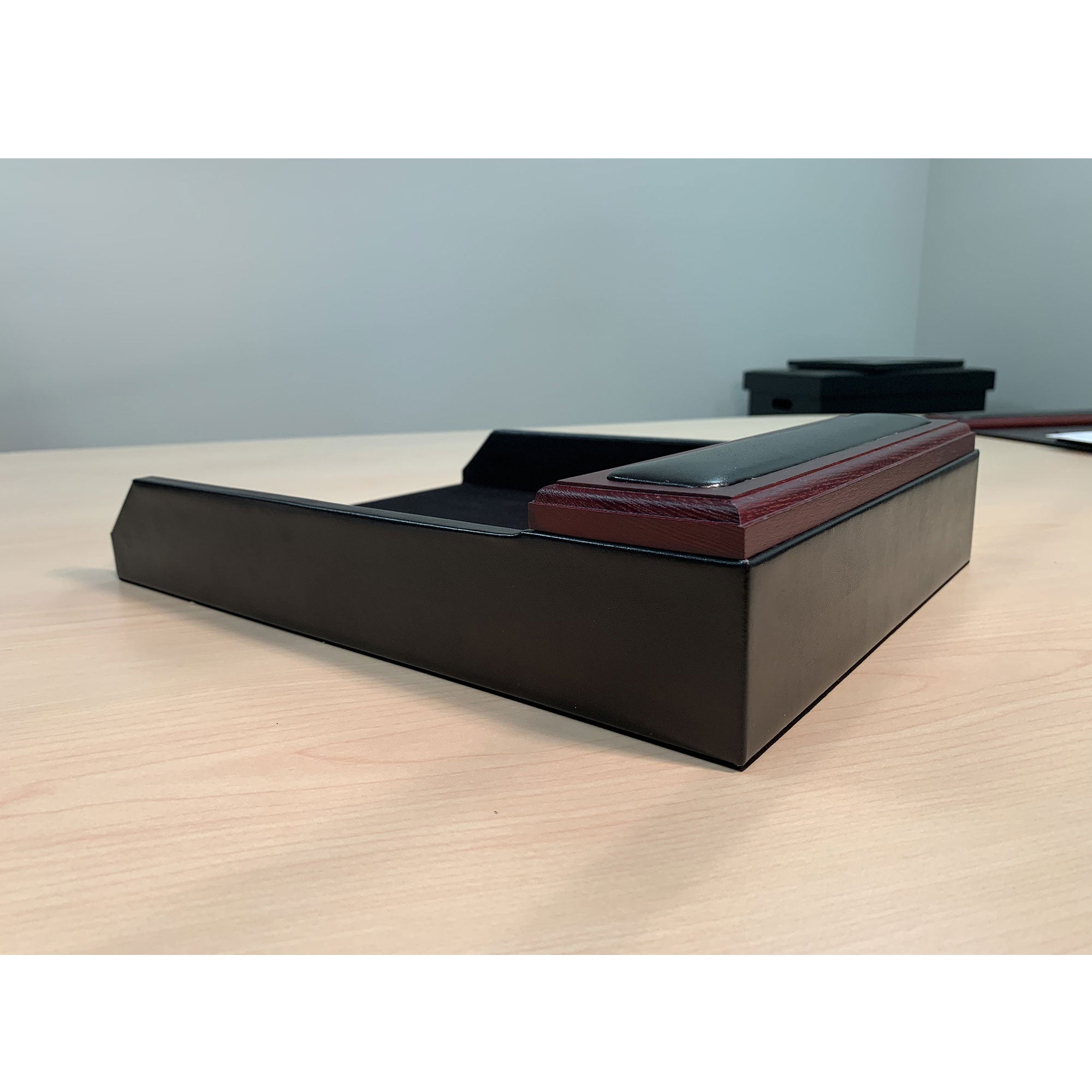 Mahogany (Rosewood) & Black Leather Letter Tray