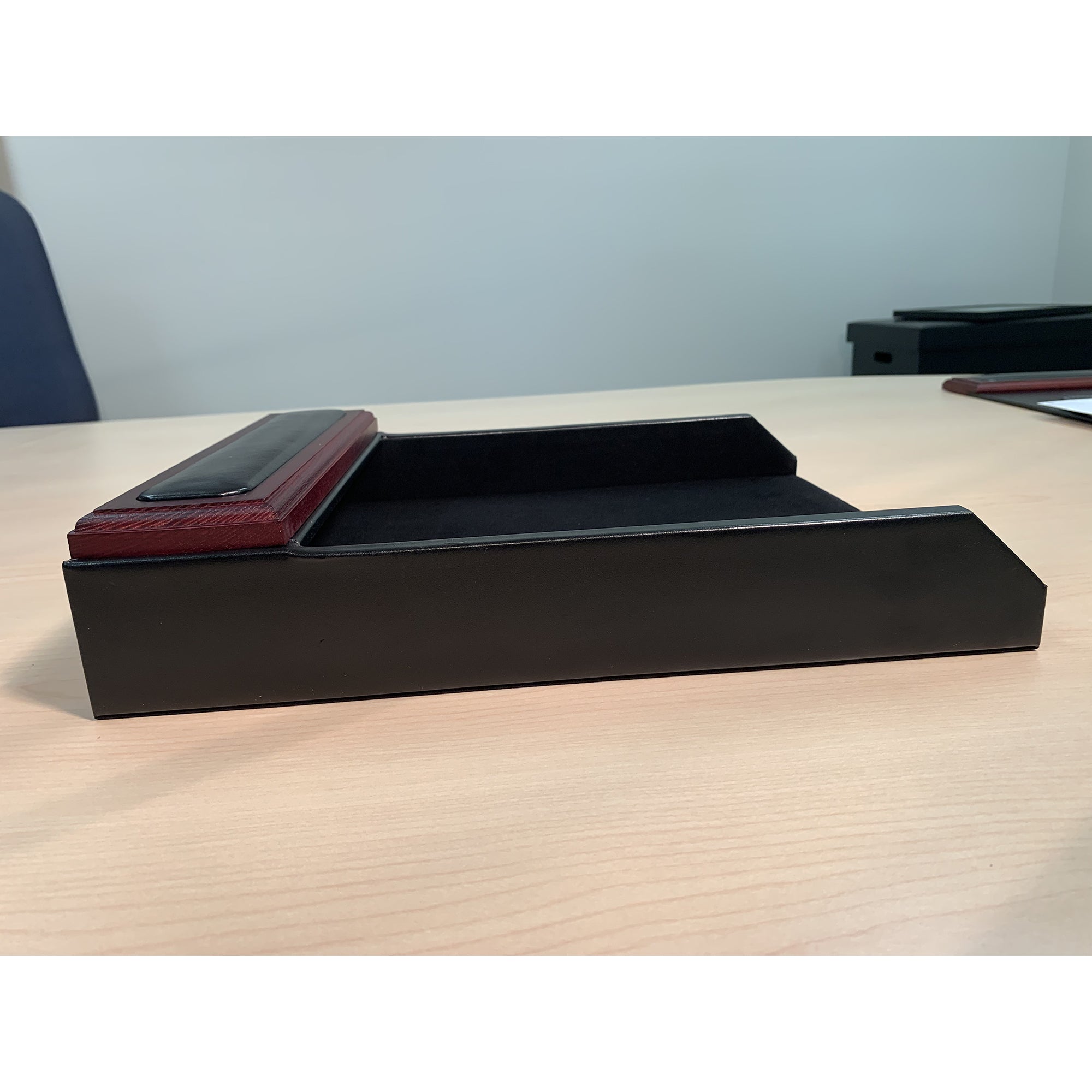 Mahogany (Rosewood) & Black Leather Letter Tray