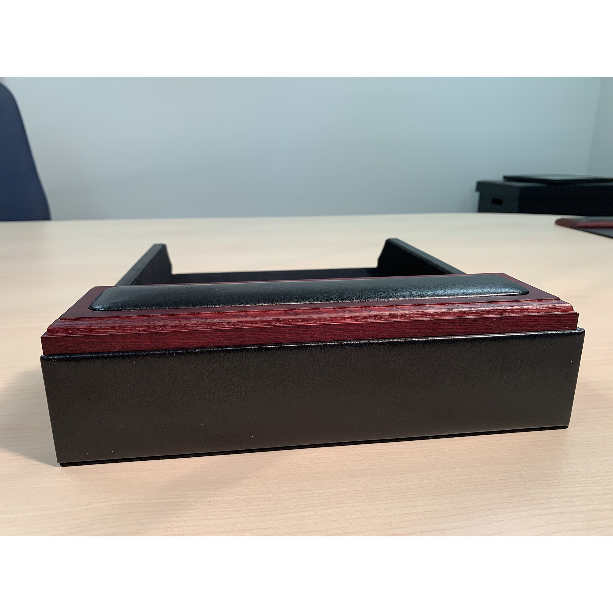Mahogany (Rosewood) & Black Leather Letter Tray