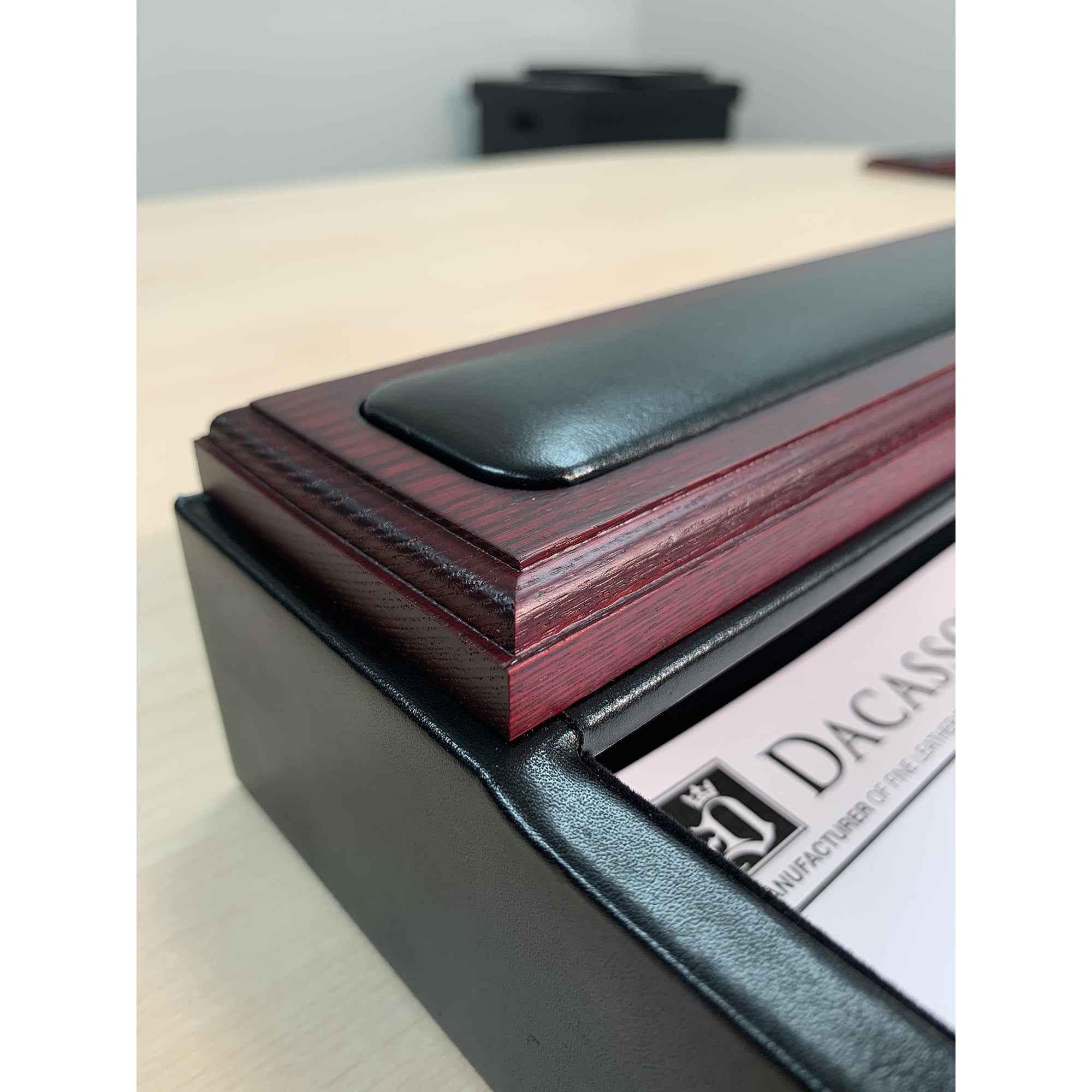 Mahogany (Rosewood) & Black Leather Letter Tray