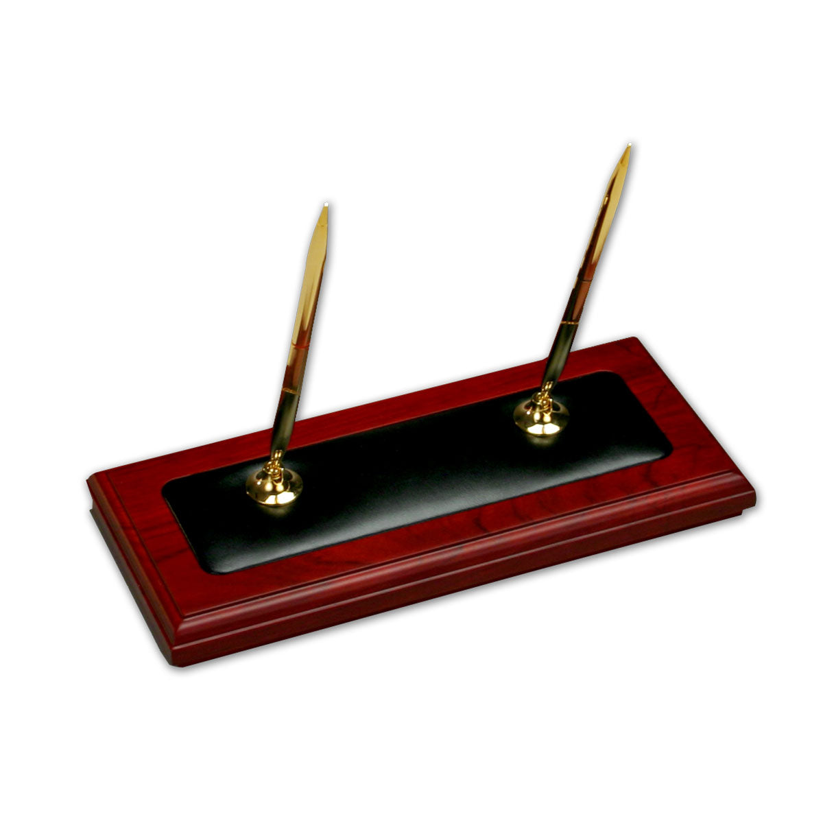 Mahogany (Rosewood) & Black Leather Double Pen Stand