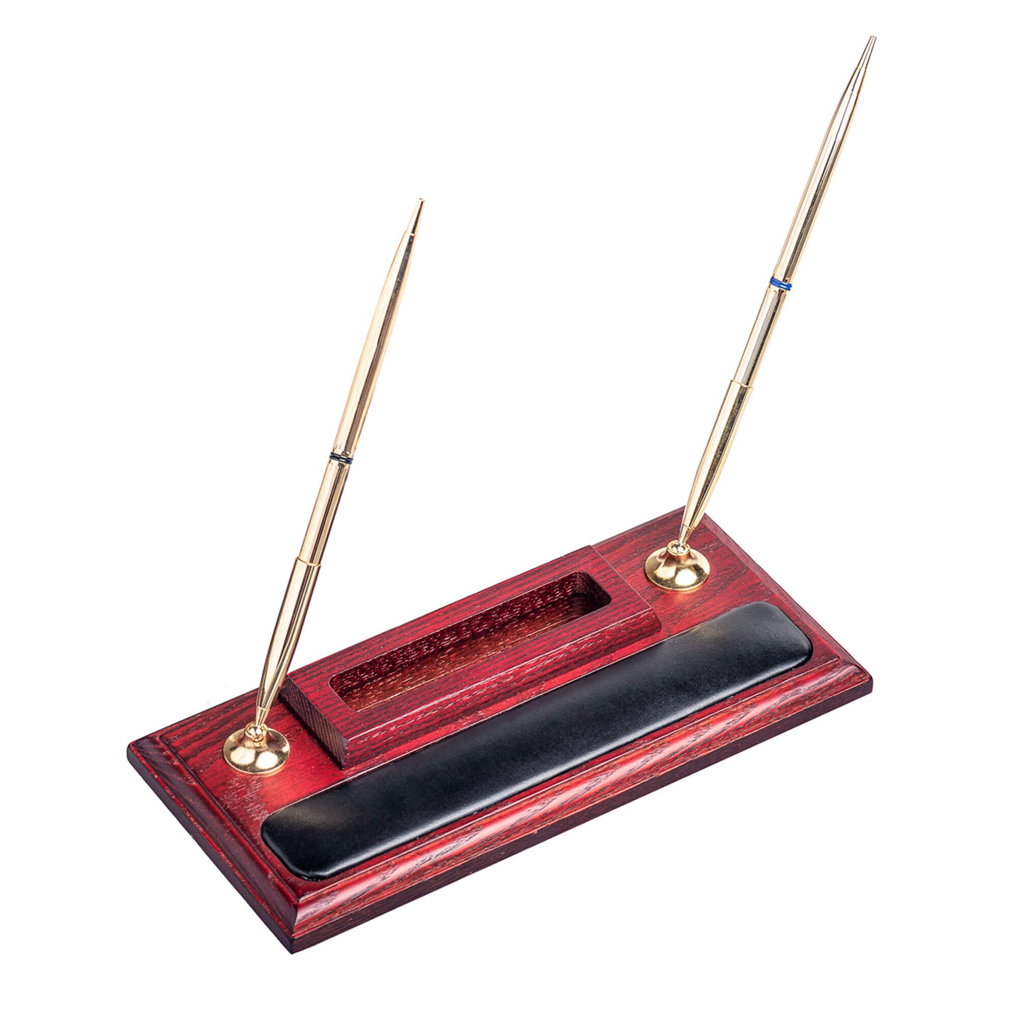 Mahogany (Rosewood) & Black Leather Pen Stand with Cell Phone Holder