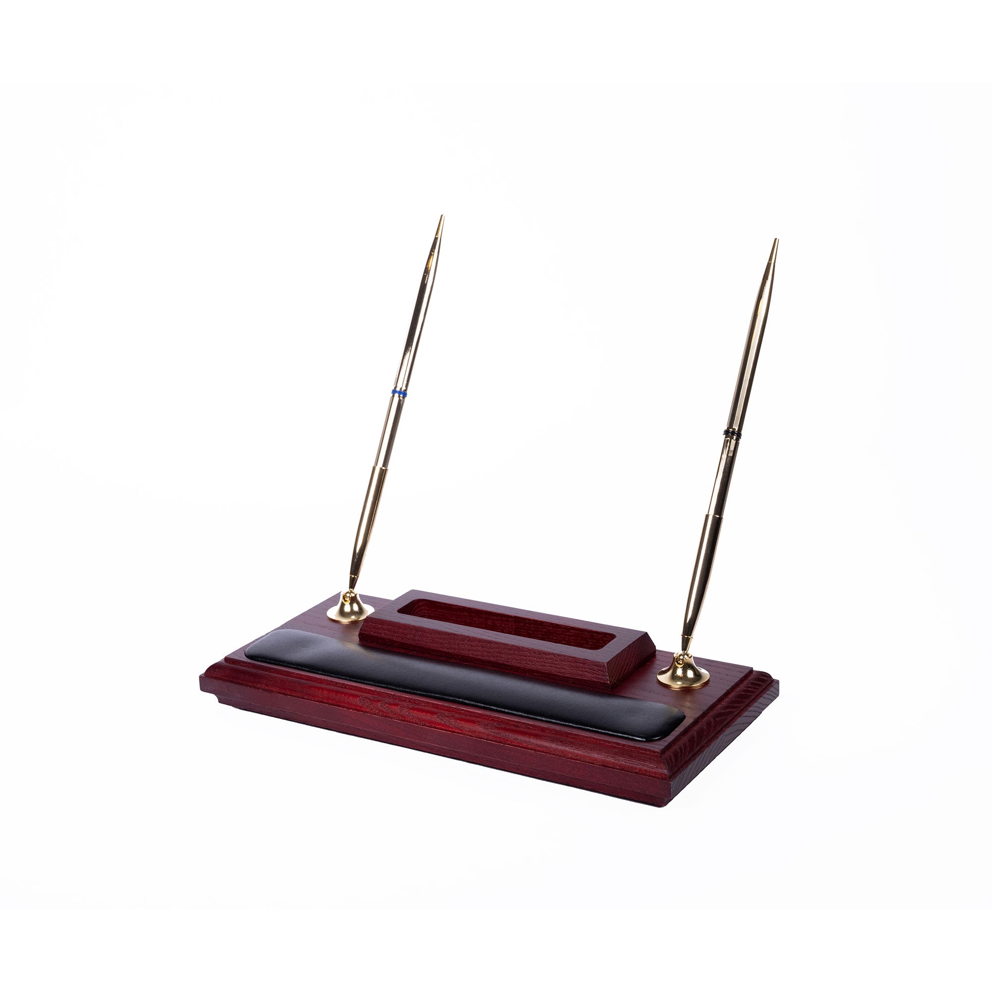 Mahogany (Rosewood) & Black Leather Pen Stand with Cell Phone Holder