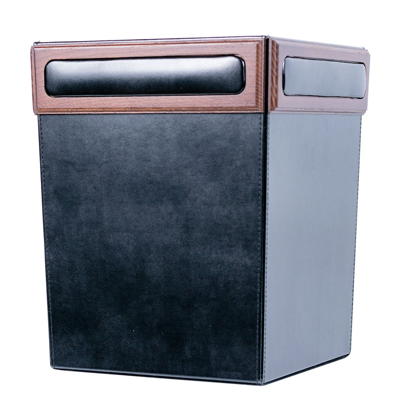 Walnut & Black Leather Waste Basket, 14 Qt