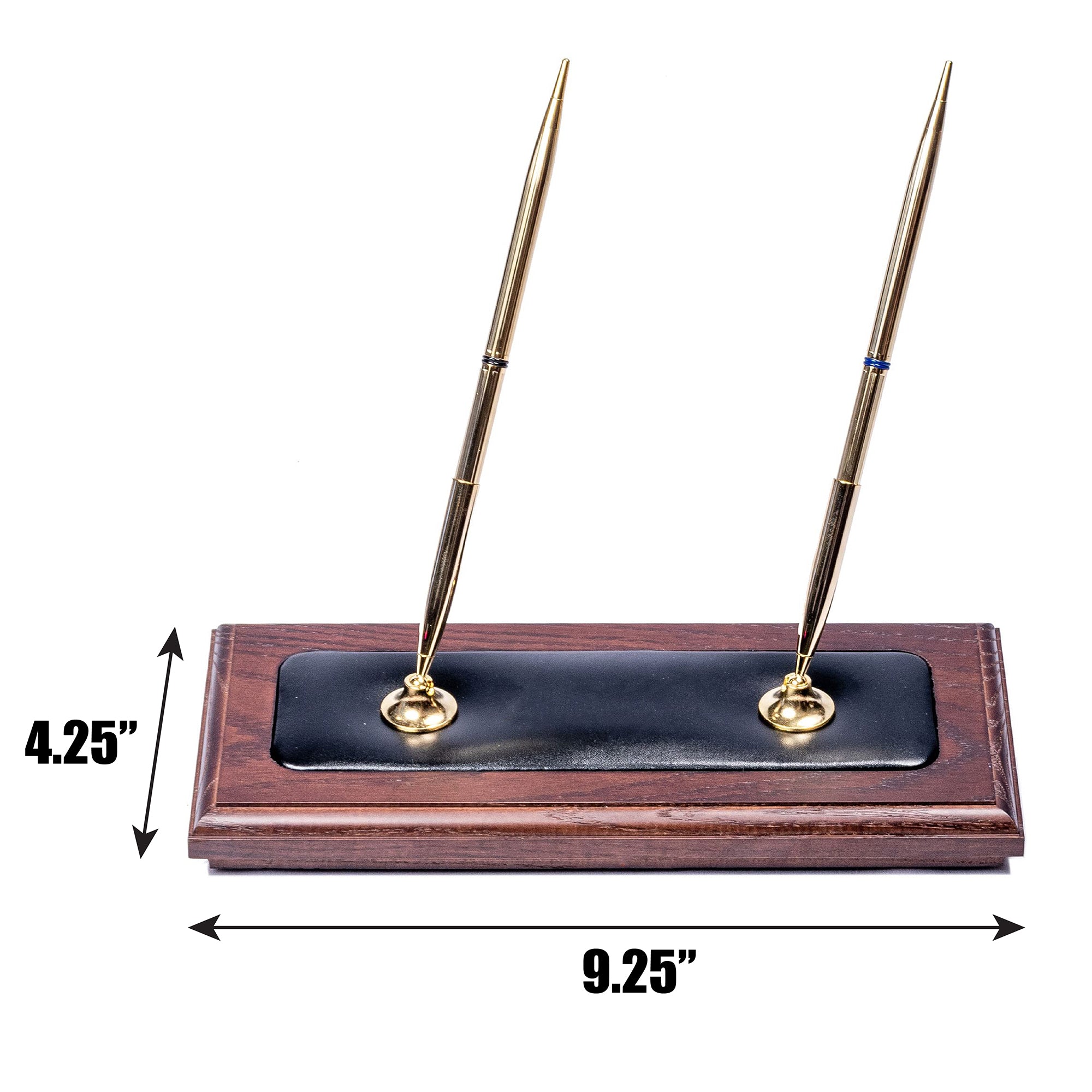 Walnut & Black Leather Double Pen Stand