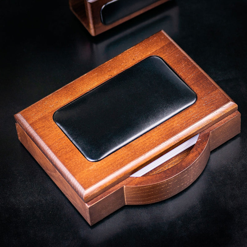 Walnut & Black Leather Memo Holder